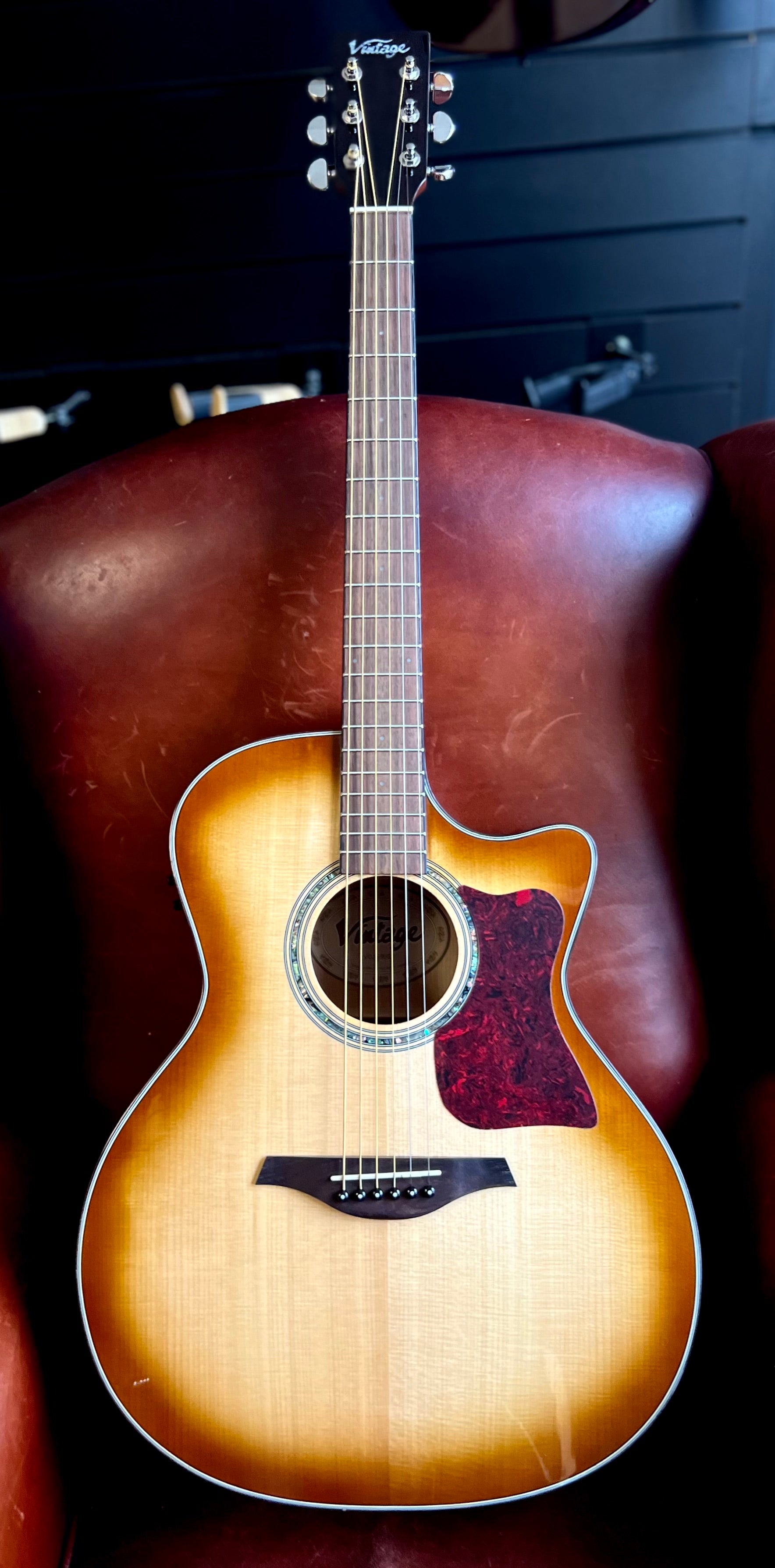 Vintage VGA990 Electro-Acoustic Sweetwater Guitar ~ Sunburst, Electro Acoustic Guitar for sale at Richards Guitars.