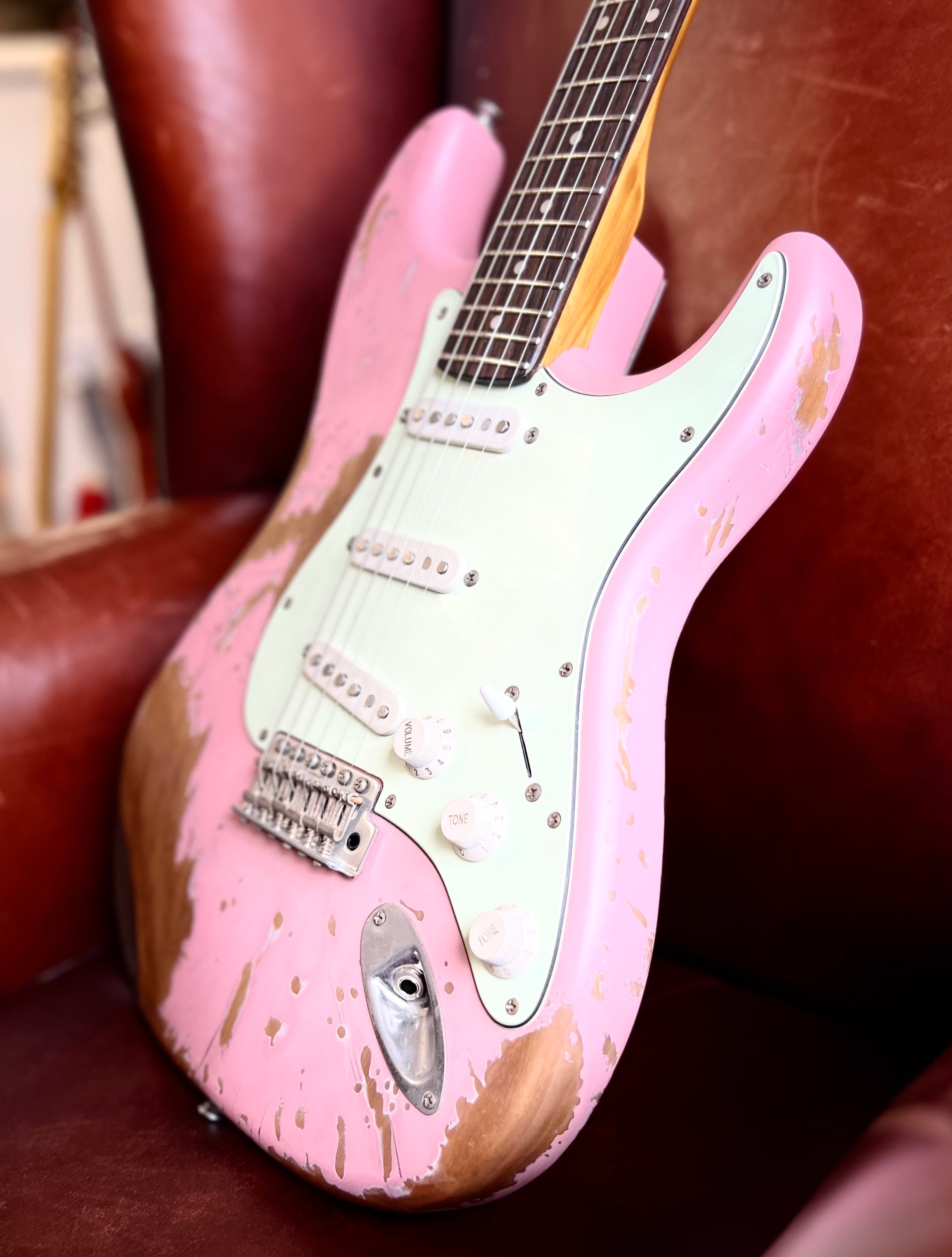 Vintage Proshop Post Apocalypse Radioactive Pink Electric Guitar, Electric Guitar for sale at Richards Guitars.