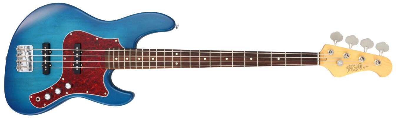 FGN Boundary BMJ-2R Mighty Jazz 2 Trans Blue Burst, Bass Guitar for sale at Richards Guitars.