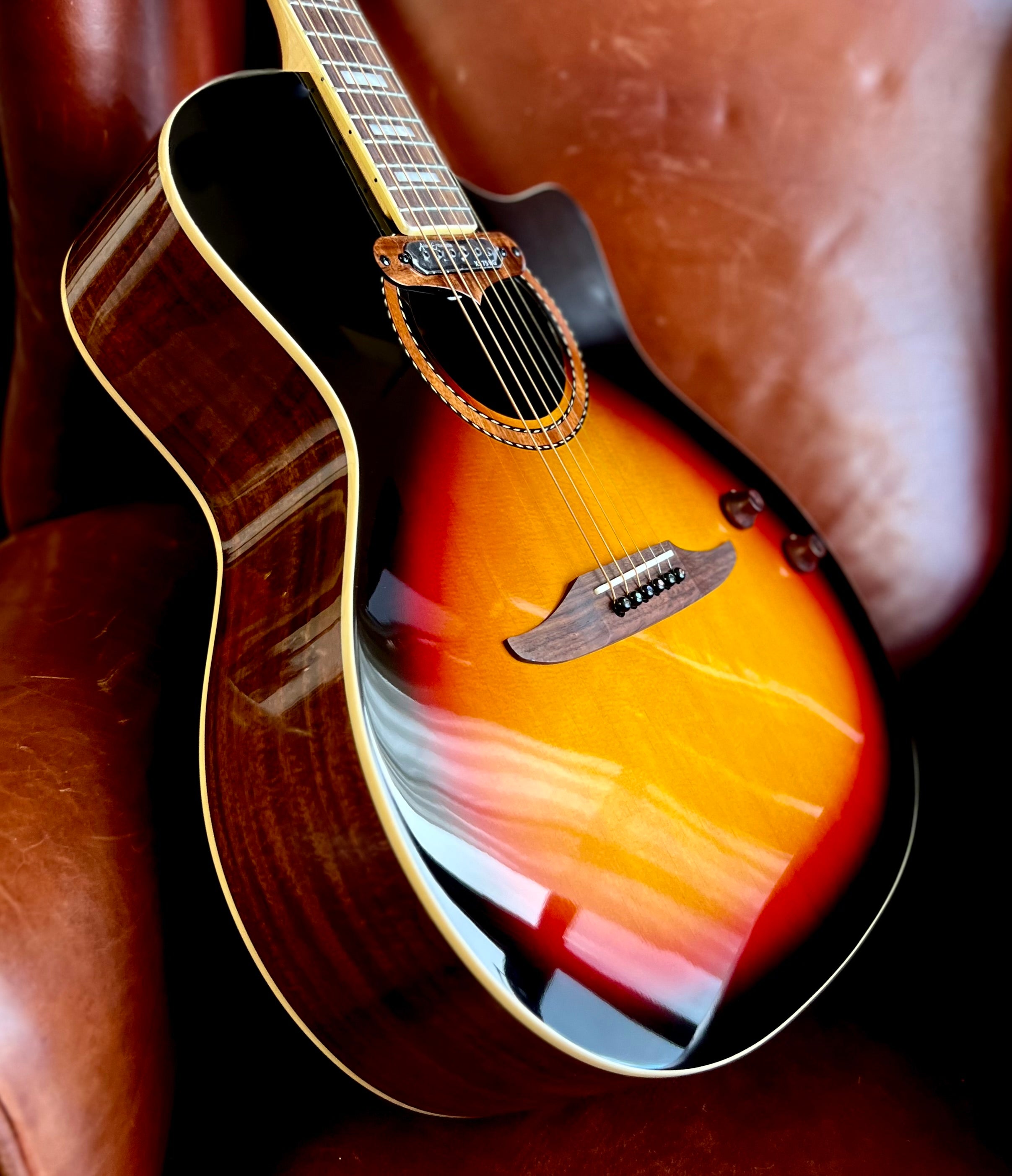 Vintage REVO ELEKTRA ~ Sunburst Silk  VRE900SB, Electro Acoustic Guitar for sale at Richards Guitars.