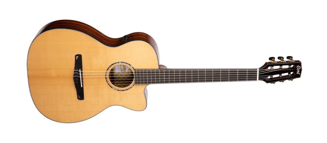 Cort Gold OC8 Nylon Hybrid (48mm nut) Electro Nylon Guitar. Top Recommendation, Electro Nylon Strung Guitar for sale at Richards Guitars.