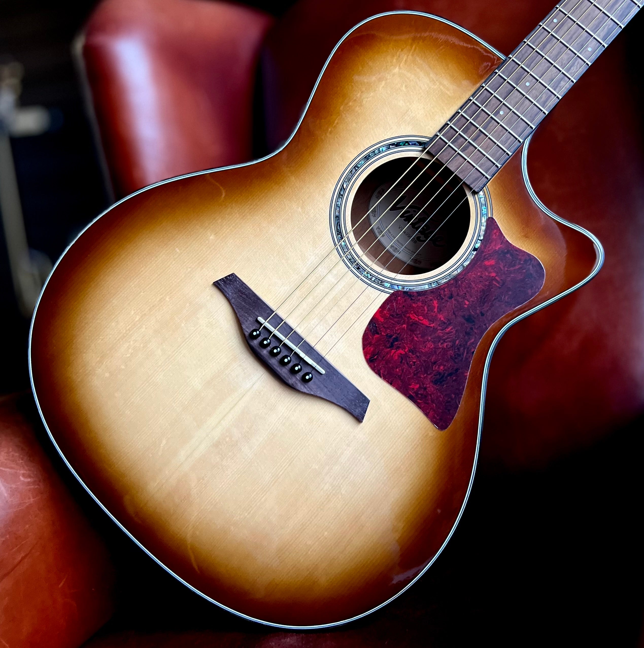 Vintage VGA990 Electro-Acoustic Sweetwater Guitar ~ Sunburst, Electro Acoustic Guitar for sale at Richards Guitars.