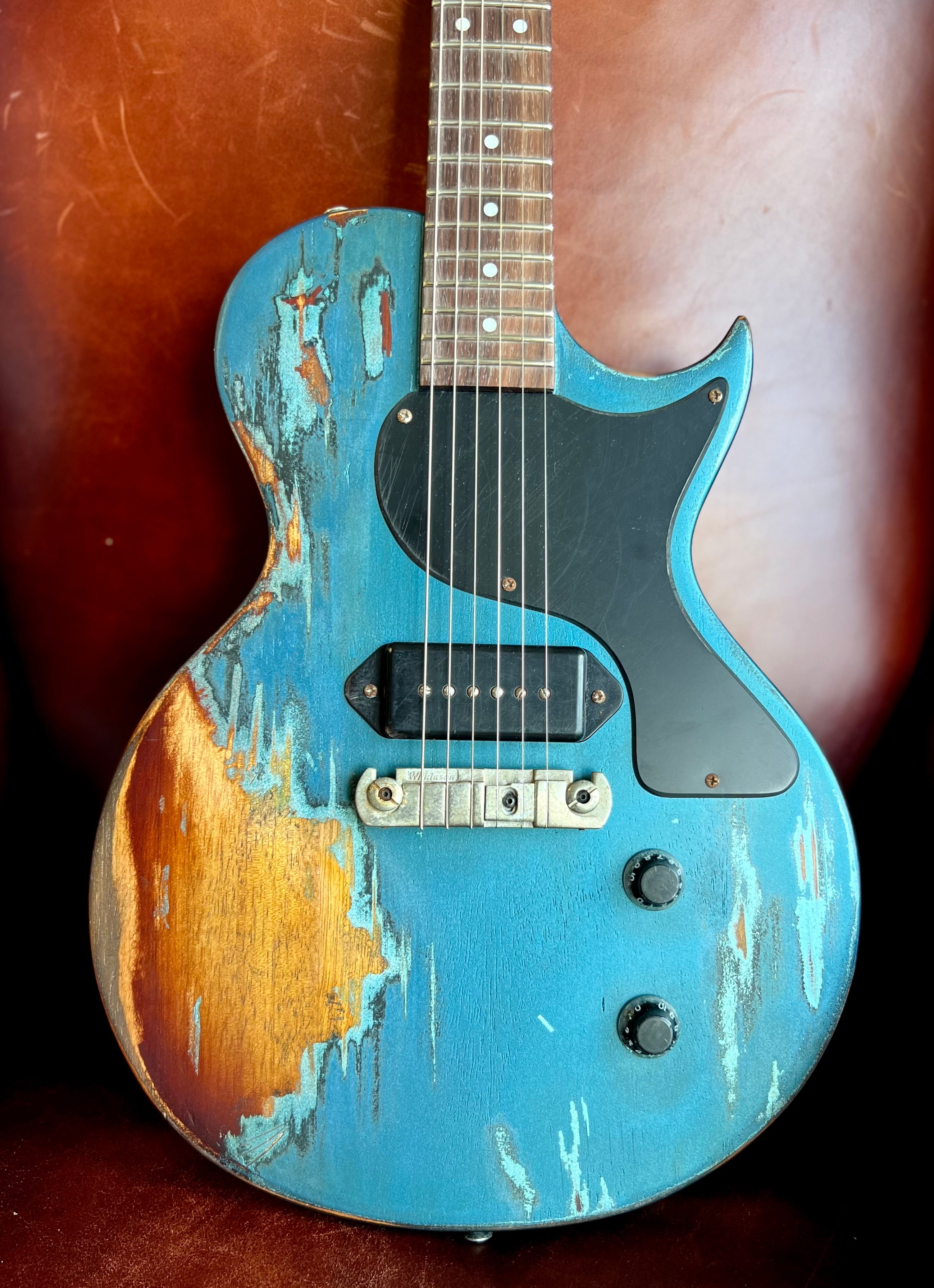 Vintage V120 ProShop "Reclaimed" Scorched Earth Blue over Burst, Electric Guitar for sale at Richards Guitars.