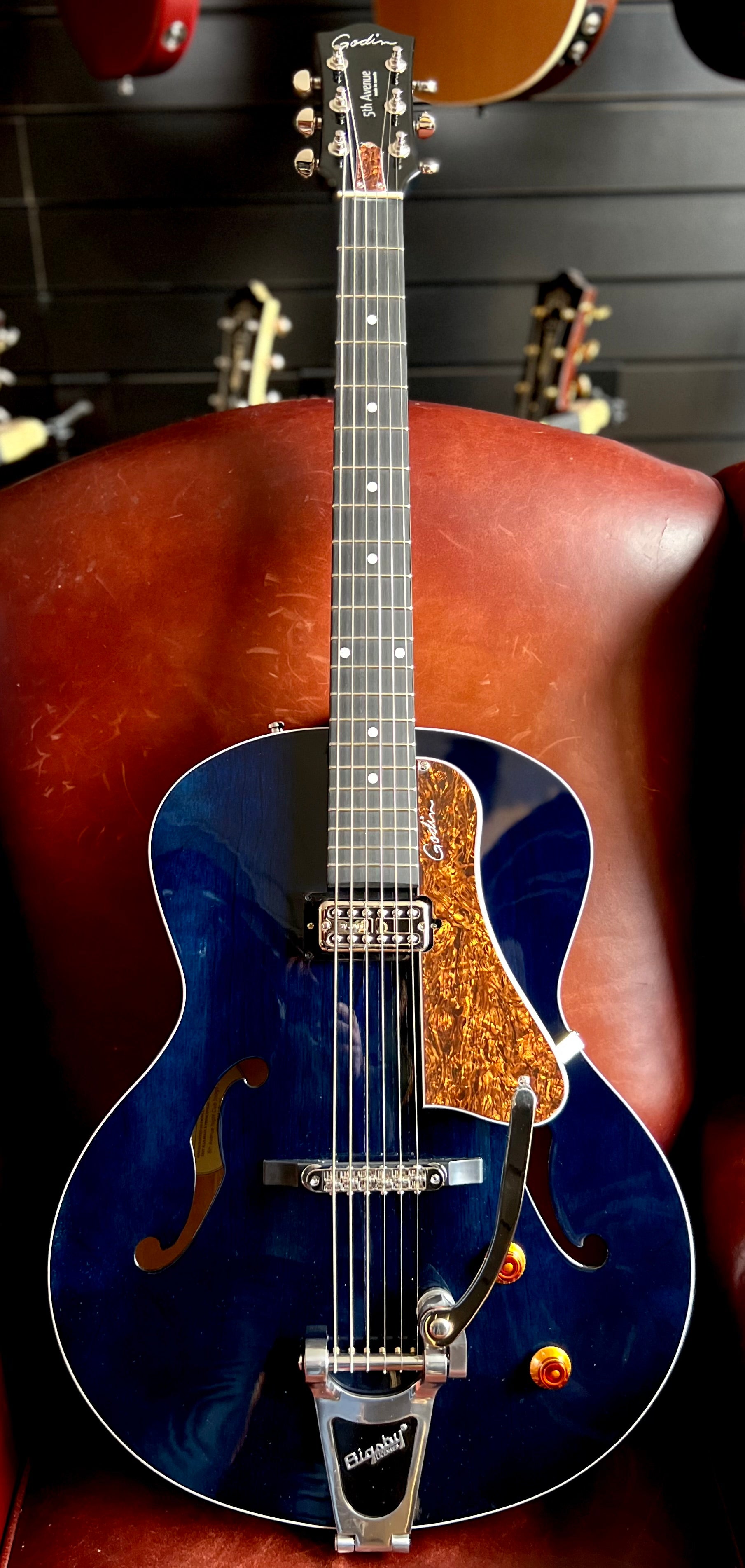 Godin 5th Avenue Nightclub Semi-Acoustic Guitar ~ Indigo Blue, Electric Guitar for sale at Richards Guitars.