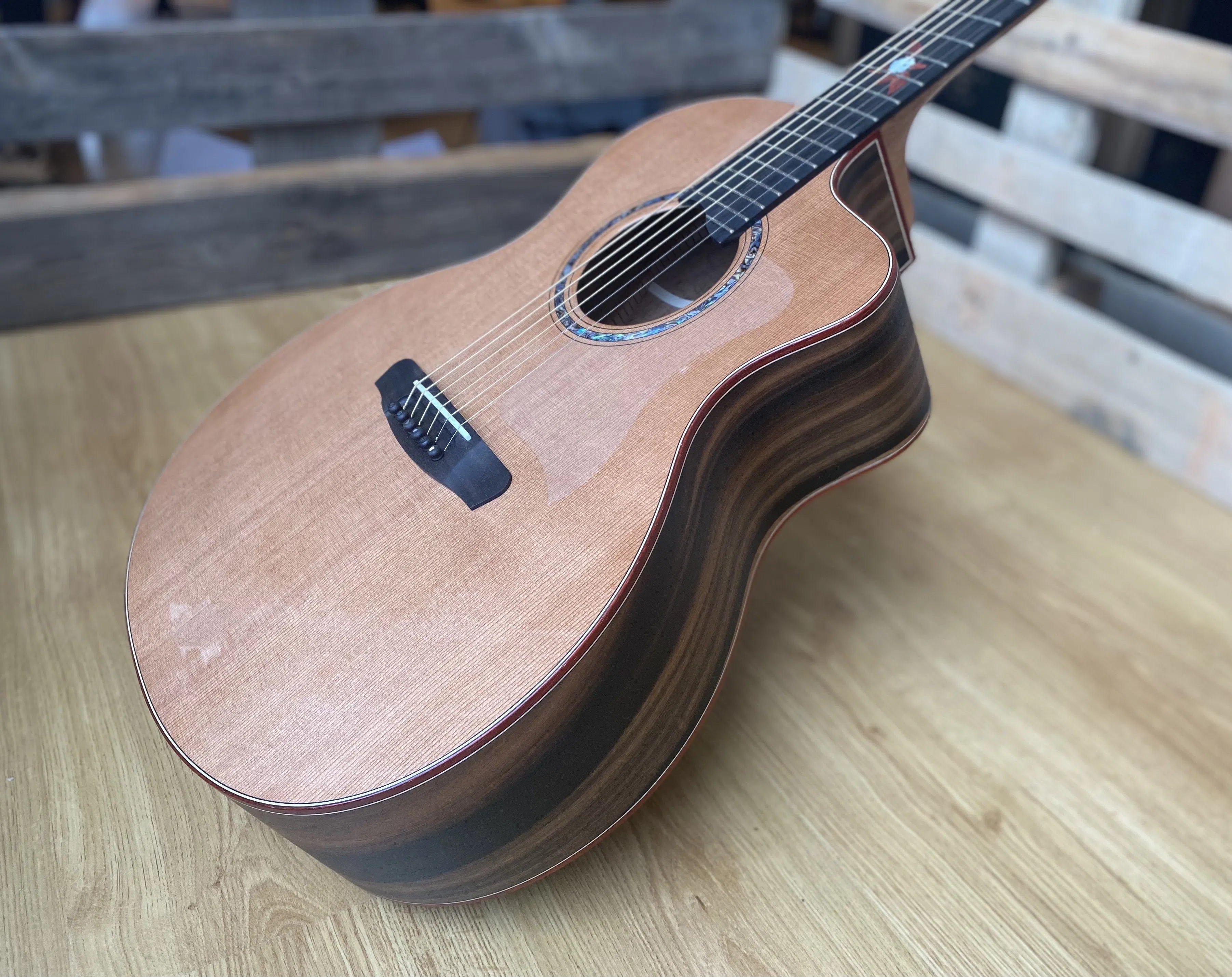 Dowina Figured Ebony GAC Deluxe Masters With Torrifed Swiss Moon Spruce Top, Acoustic Guitar for sale at Richards Guitars.