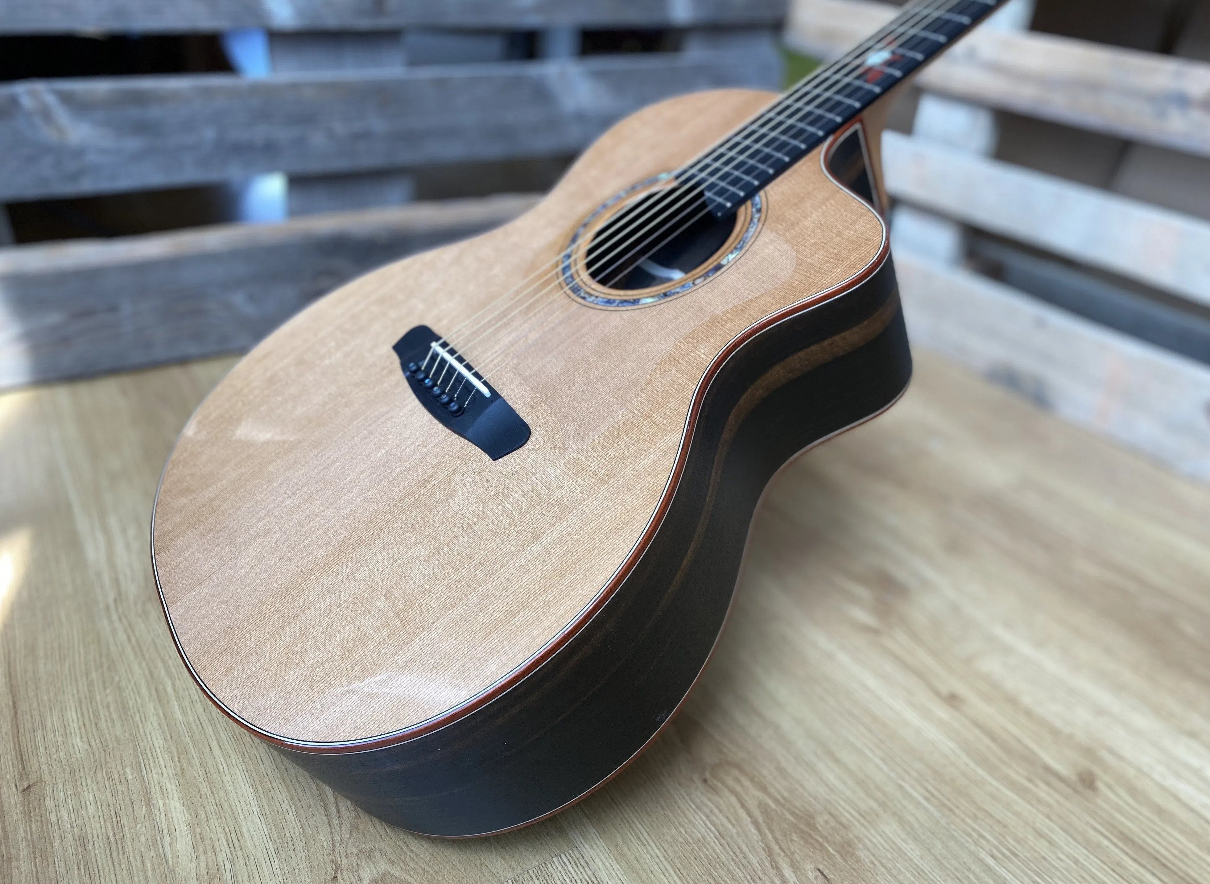 Dowina Figured Ebony GAC Deluxe Masters With Torrifed Swiss Moon Spruce Top, Acoustic Guitar for sale at Richards Guitars.