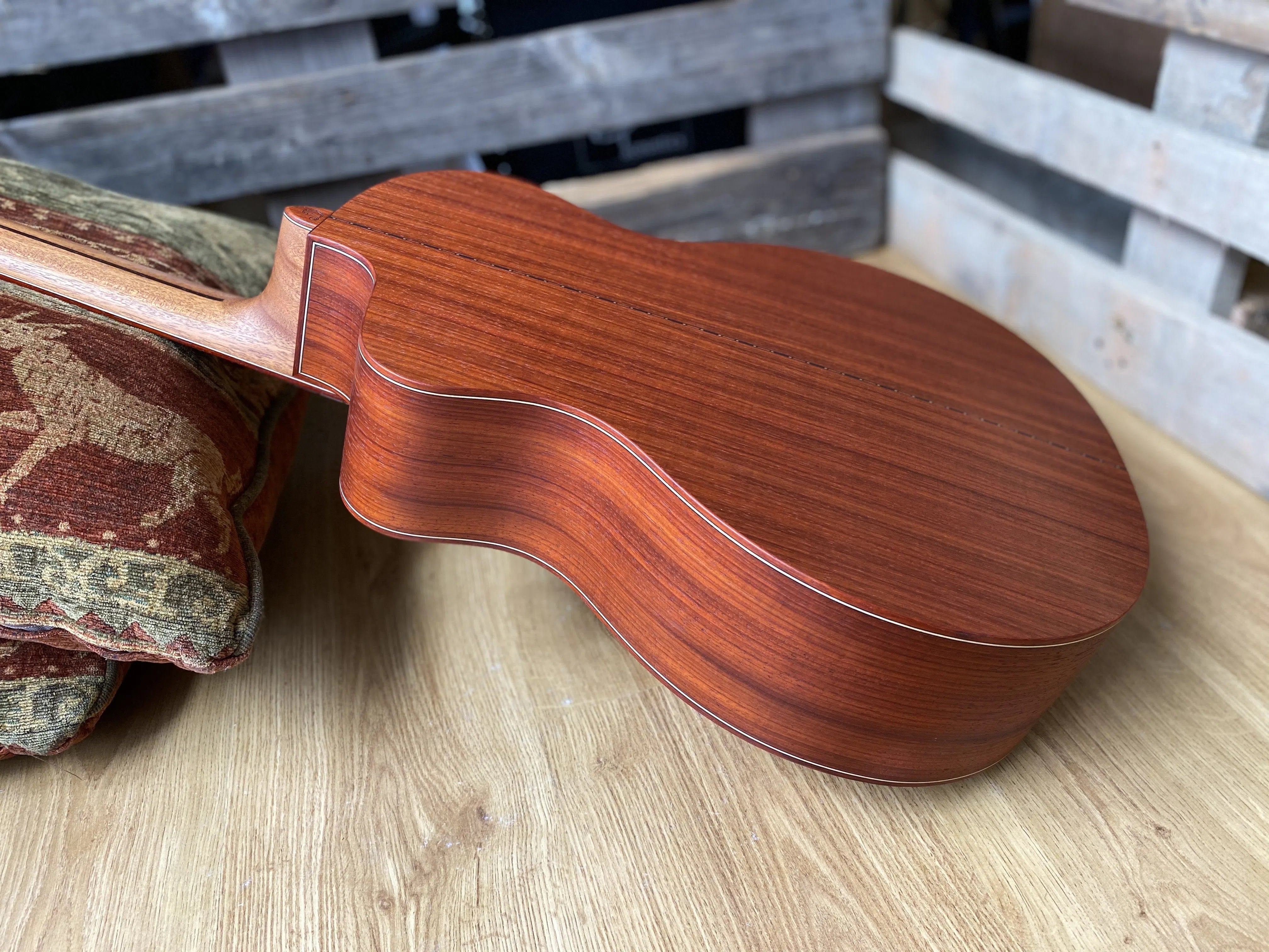 Dowina Master Built Strip Padauk HC Deluxe With Torrified Swiss Spruce Top, Nylon Strung Guitar for sale at Richards Guitars.