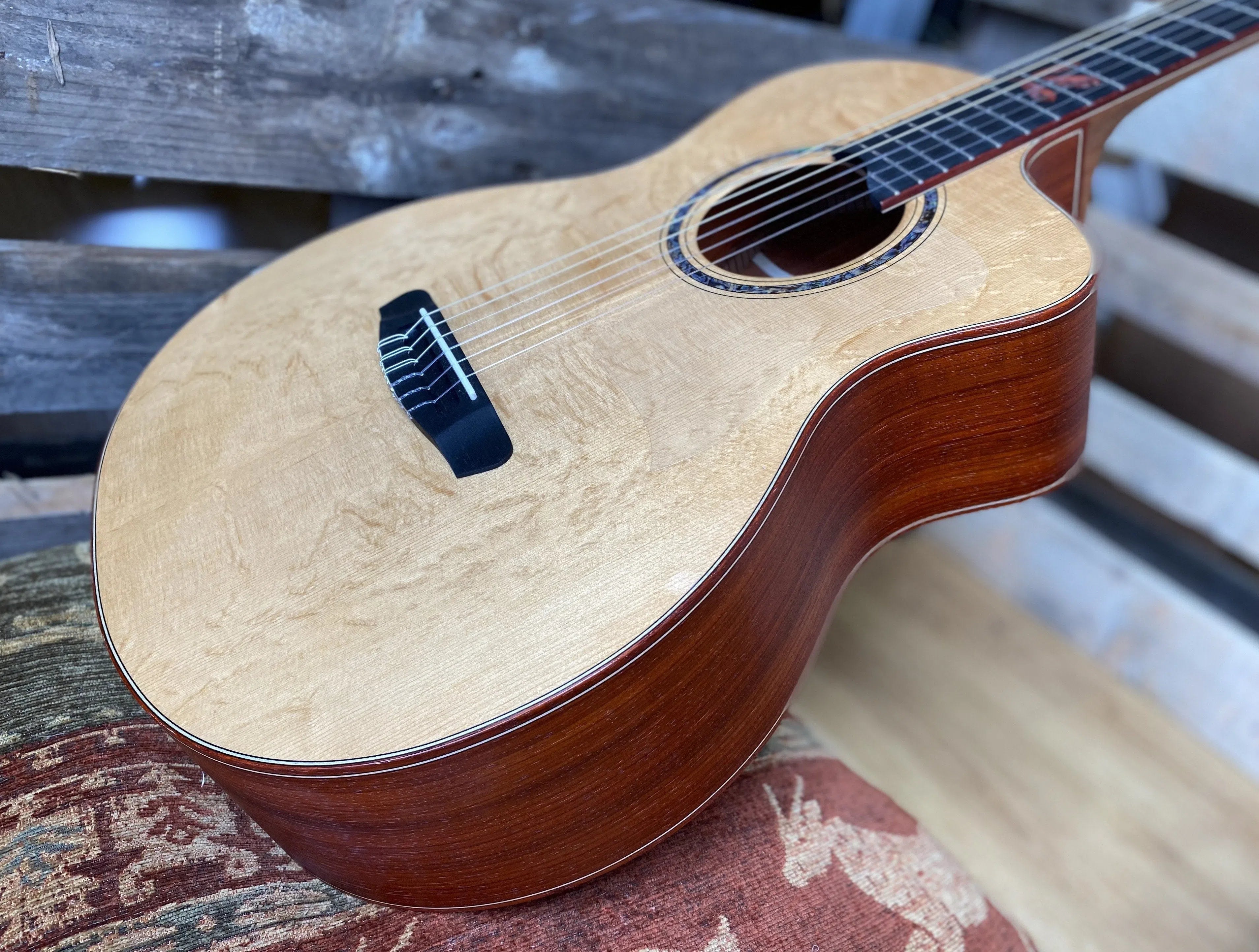 Dowina Master Built Strip Padauk HC Deluxe With Torrified Swiss Spruce Top, Nylon Strung Guitar for sale at Richards Guitars.