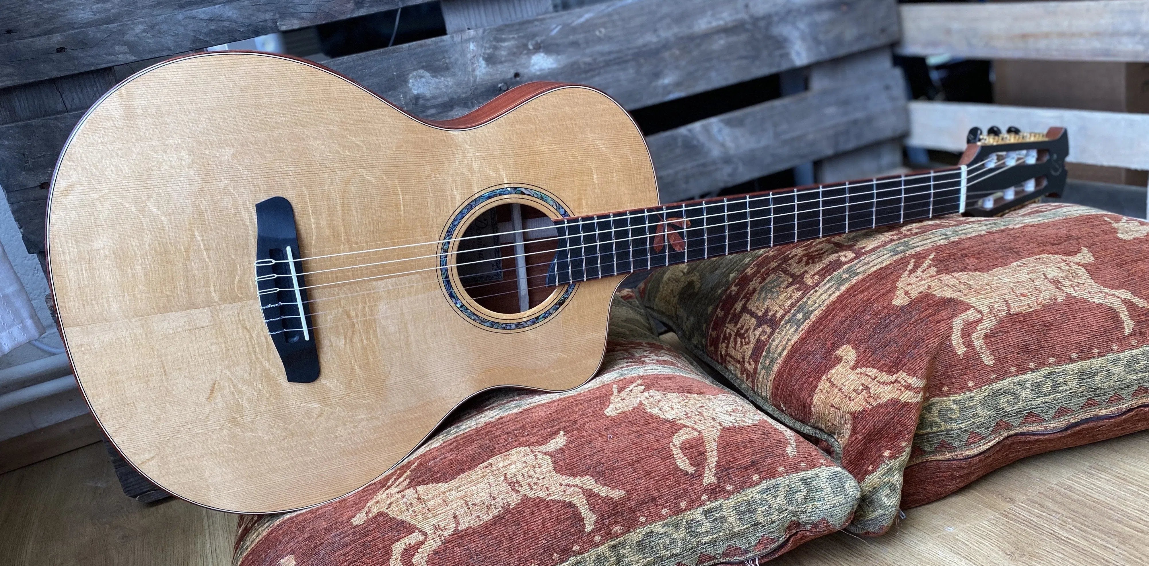 Dowina Master Built Strip Padauk HC Deluxe With Torrified Swiss Spruce Top, Nylon Strung Guitar for sale at Richards Guitars.