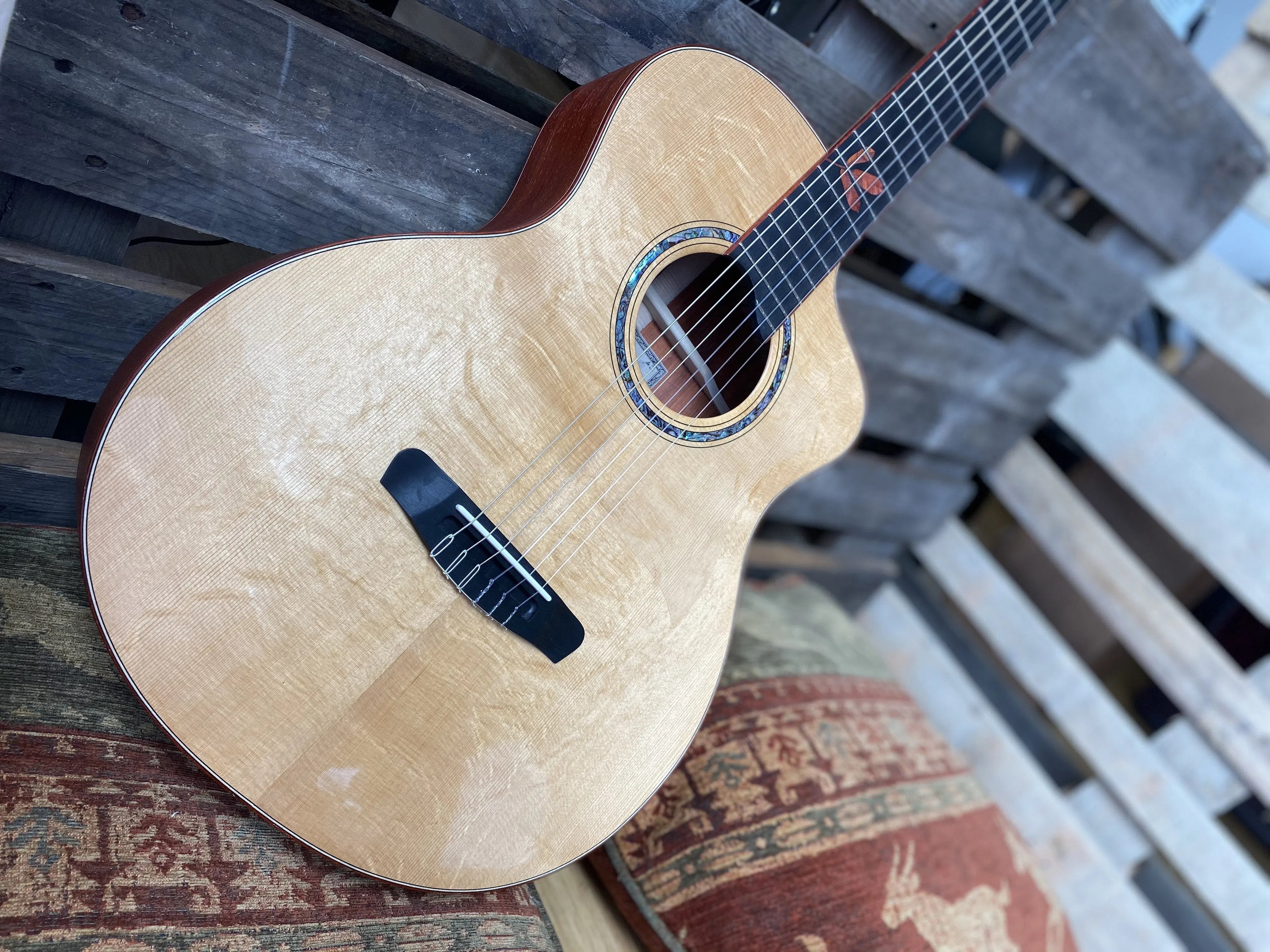 Dowina Master Built Strip Padauk HC Deluxe With Torrified Swiss Spruce Top, Nylon Strung Guitar for sale at Richards Guitars.