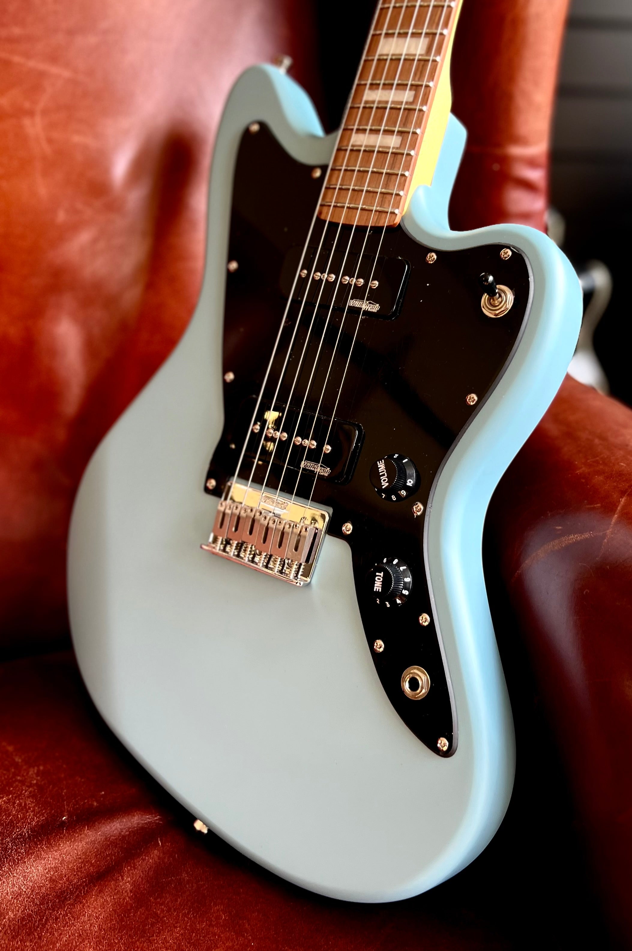 Vintage V65H ReIssued Hard Tail Electric Guitar ~ Satin Blue, Electric Guitar for sale at Richards Guitars.