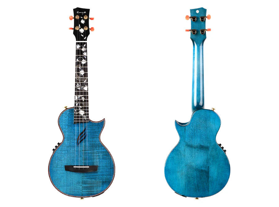 Enya EUT-E6 Blue One body Flame Maple with TransAcoustic(Thin body), Ukulele for sale at Richards Guitars.