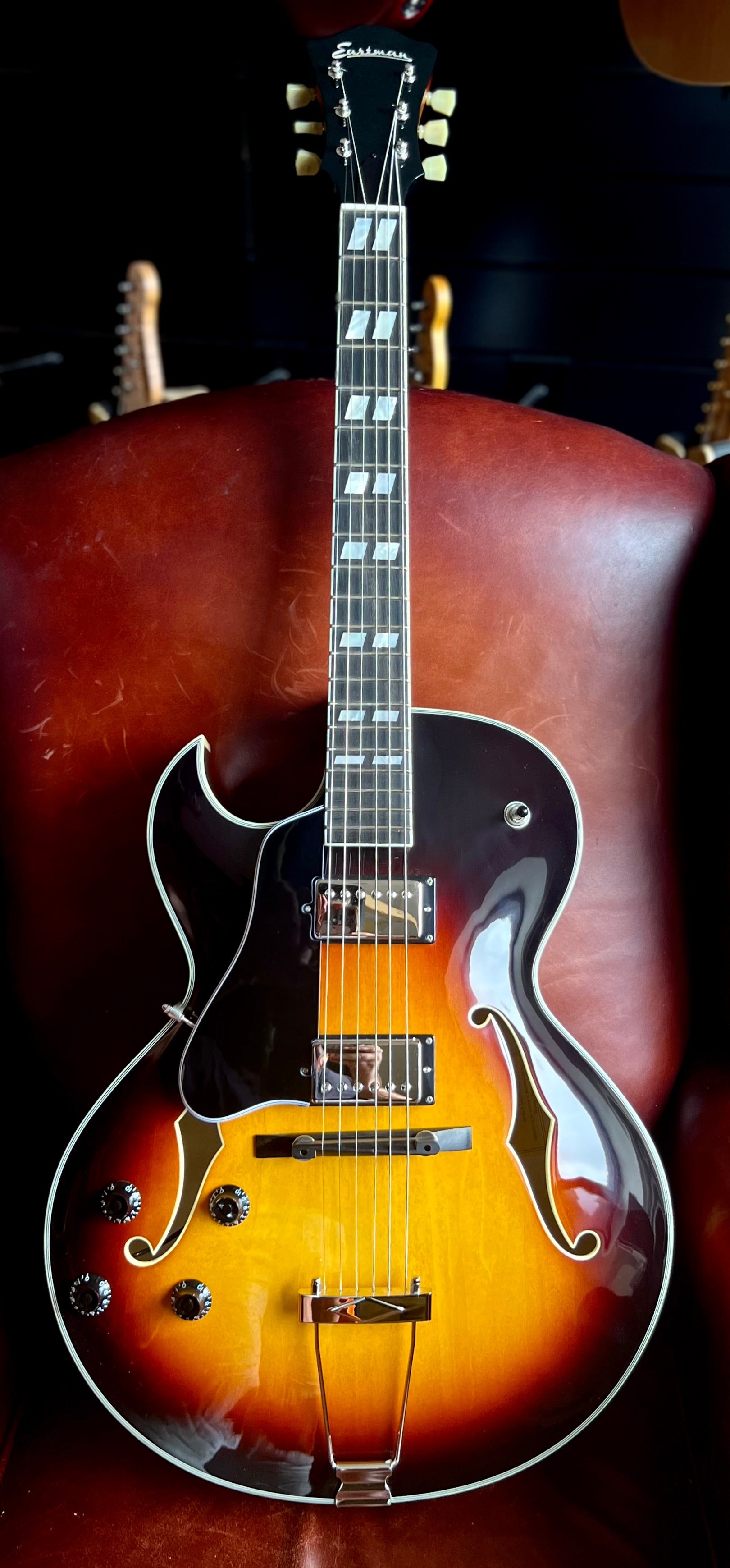 Eastman AR372LCE-SB Left Handed Archtop Guitar, Electric Guitar for sale at Richards Guitars.