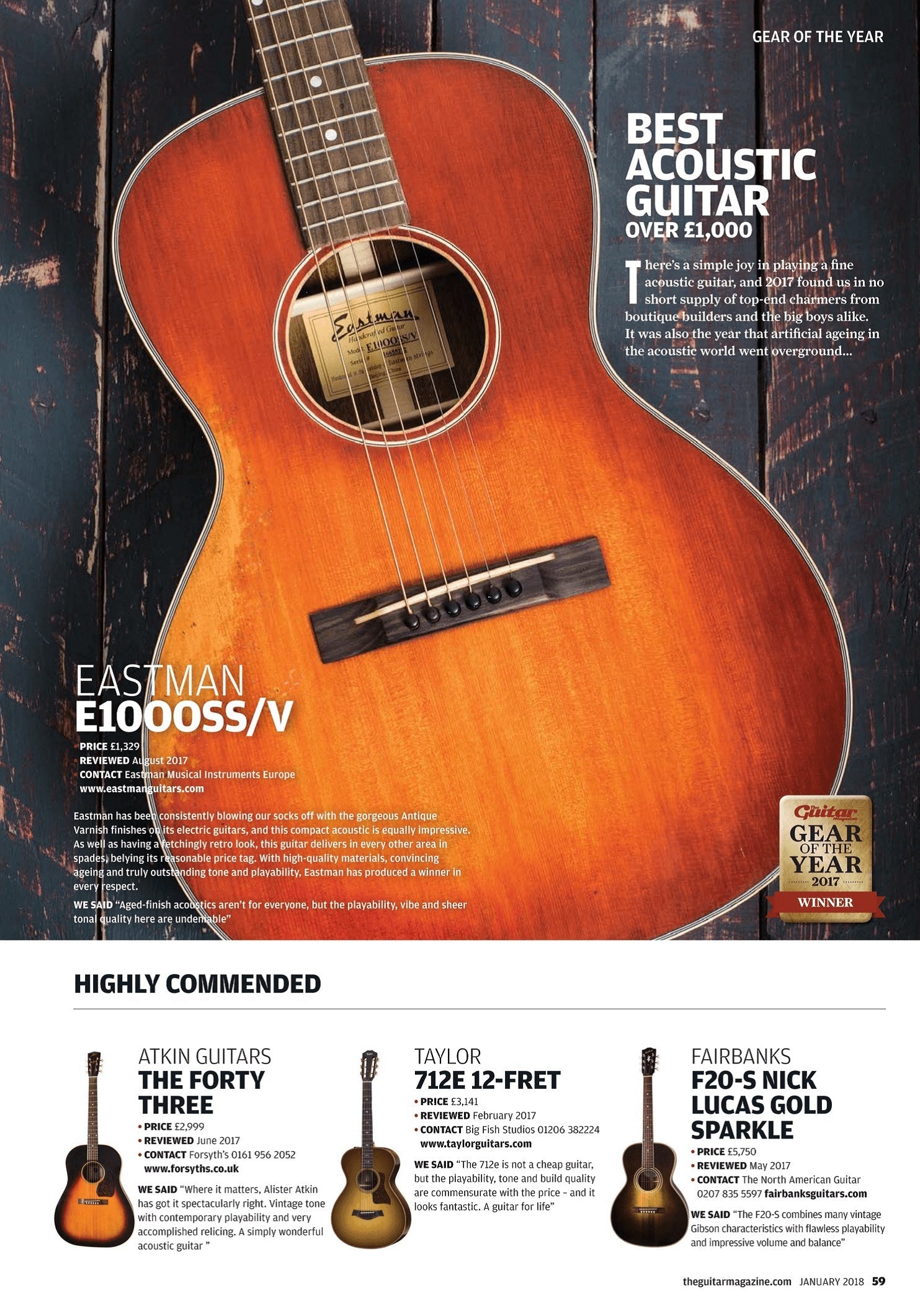 Eastman E10 OOSS/v ANTIQUE CLASSIC, Acoustic Guitar for sale at Richards Guitars.