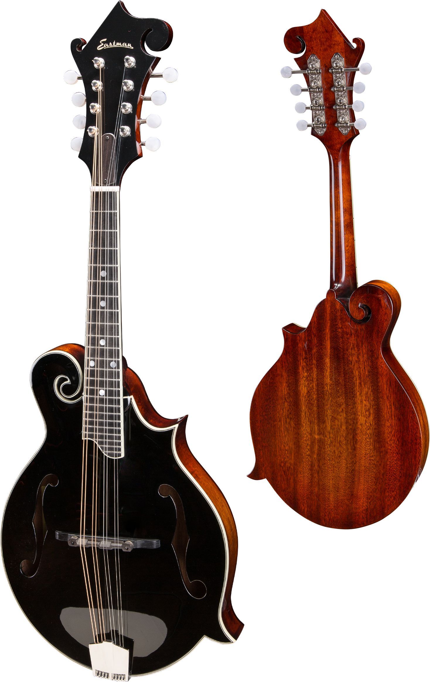 Eastman MD415 Black F-style Mandolin (F-holes, Solid Spruce top, Solid Mahogany back and sides, Black top, w/Case) (Price inc. Custom Pro Setup Package), Mandolin for sale at Richards Guitars.