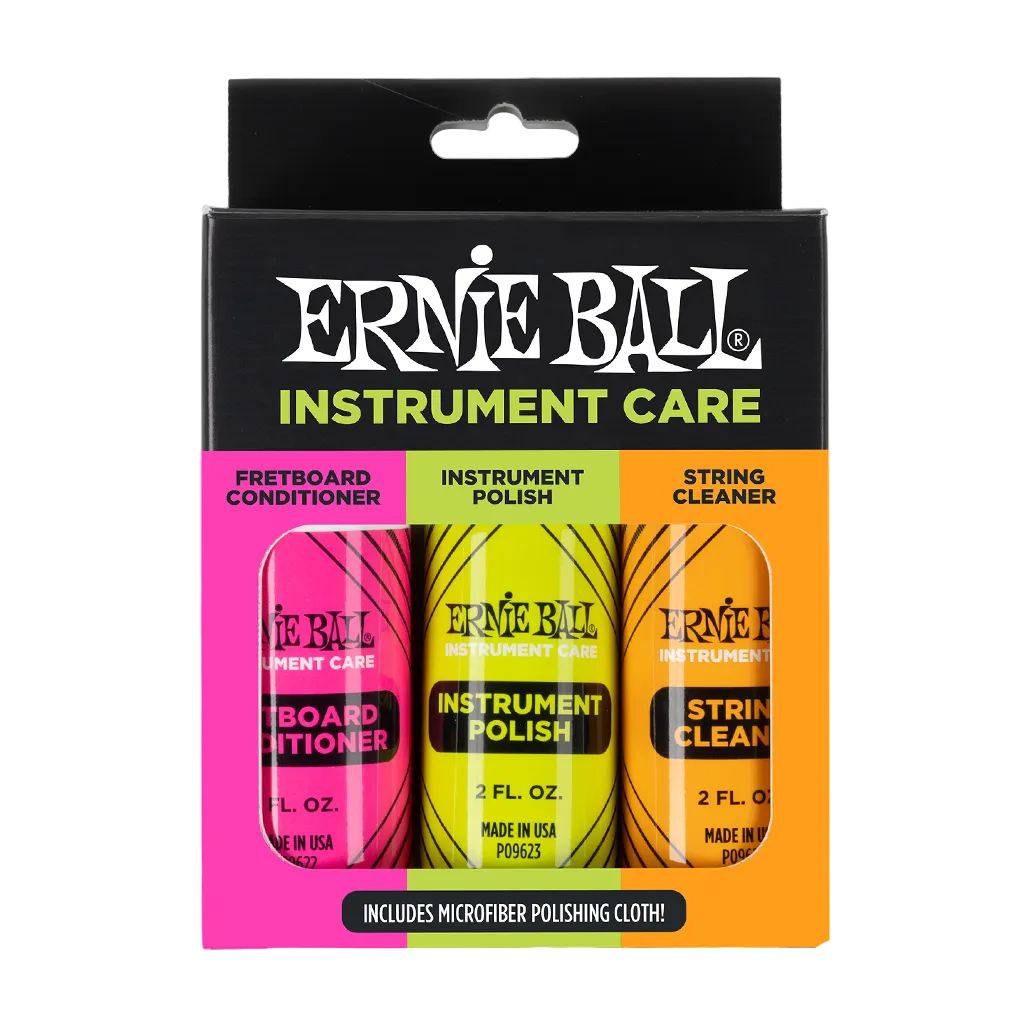 Ernie Ball  Instrument Care 3-PACK W/Microfibre Cloth (All You Need For Body, Strings & Fretboard)