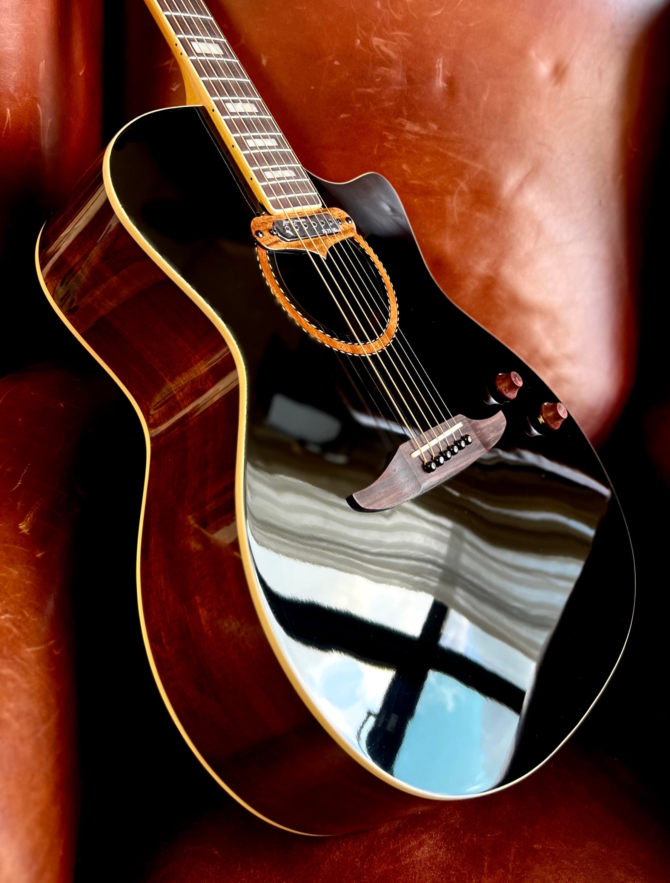 Vintage REVO ELEKTRA ~ Black Silk  VRE900BK, Electro Acoustic Guitar for sale at Richards Guitars.