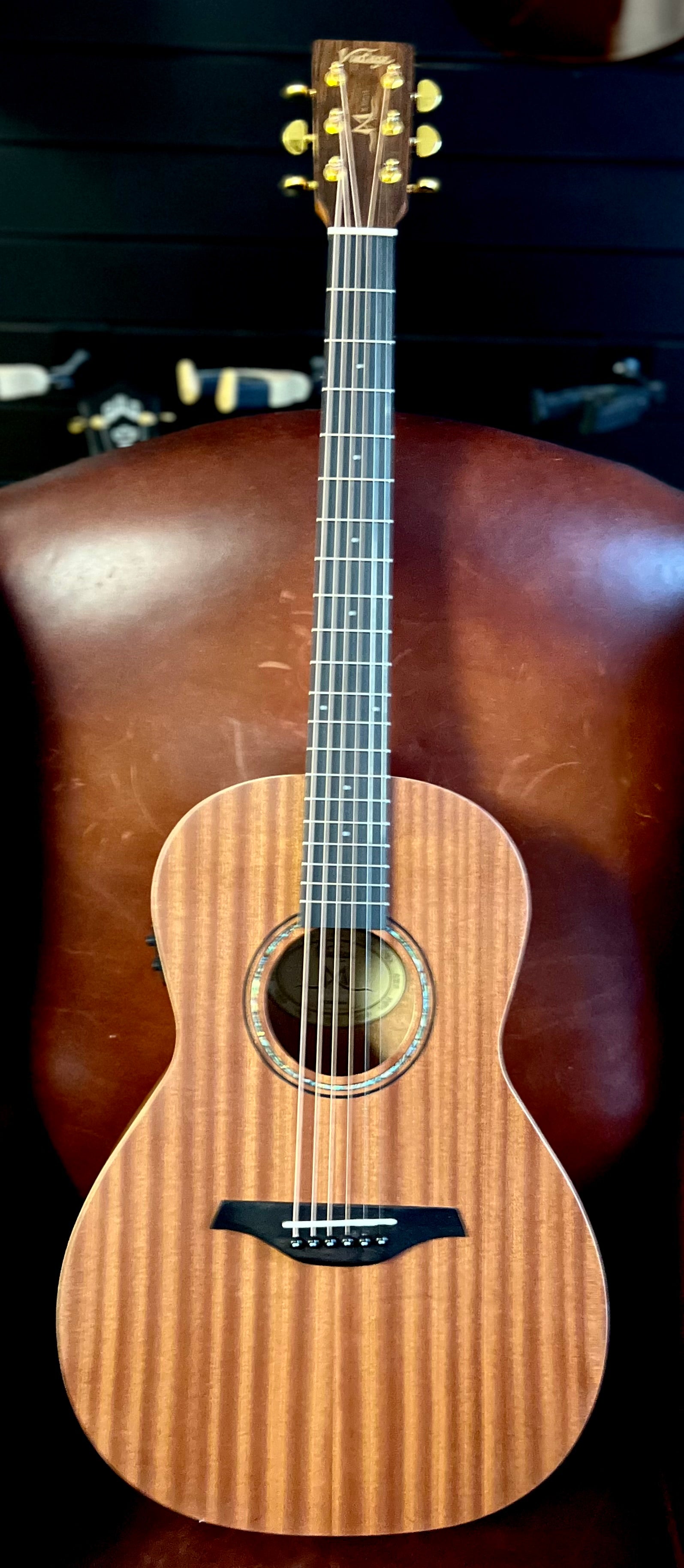 Vintage VE800MH Mahogany Series 'Parlour' Electro-Acoustic Guitar ~ Satin Mahogany, Electro Acoustic Guitar for sale at Richards Guitars.