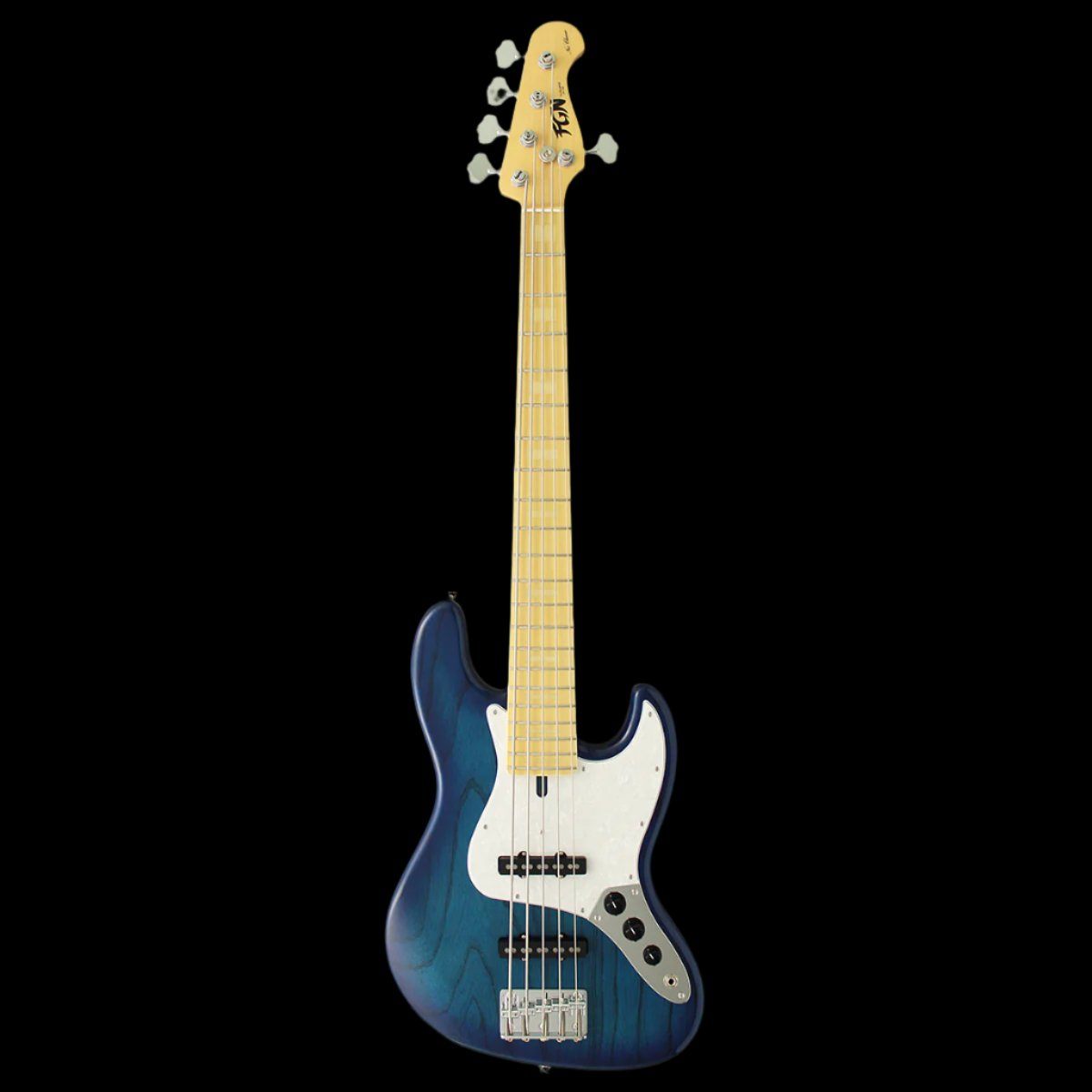 FGN Guitars Neoclassic JB 100M Ash 5 String SBB See Thru Blue Burst, Bass Guitar for sale at Richards Guitars.