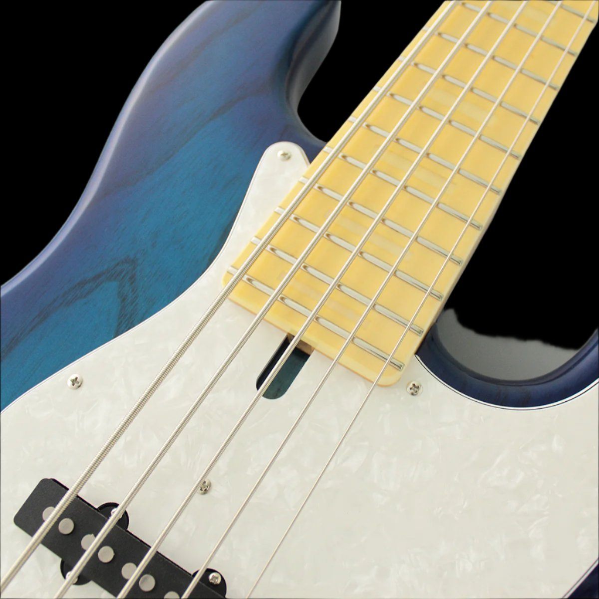 FGN Guitars Neoclassic JB 100M Ash 5 String SBB See Thru Blue Burst, Bass Guitar for sale at Richards Guitars.