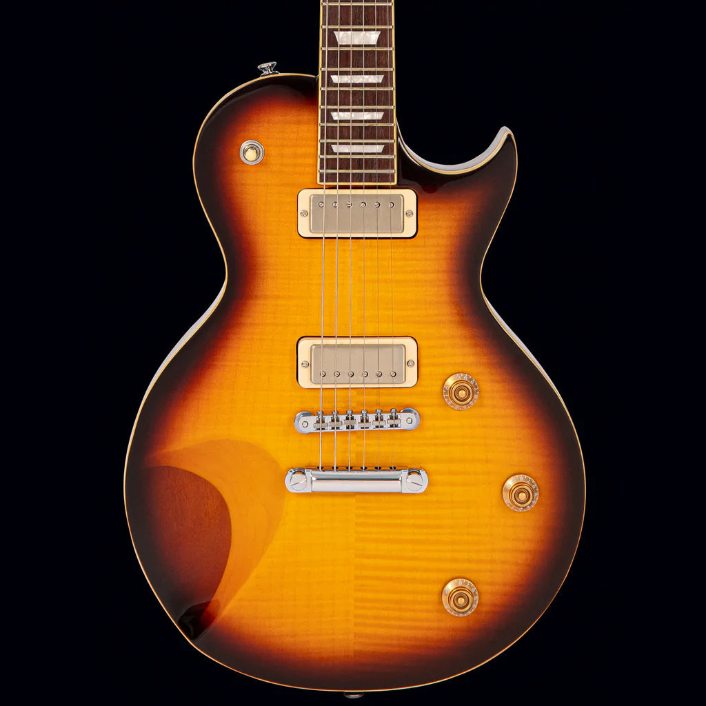 FRET KING ECLAT CUSTOM GUITAR - FLAMED TOBACCO SUNBURST (Includes Our £85 Pro Setup Free), Electric Guitar for sale at Richards Guitars.