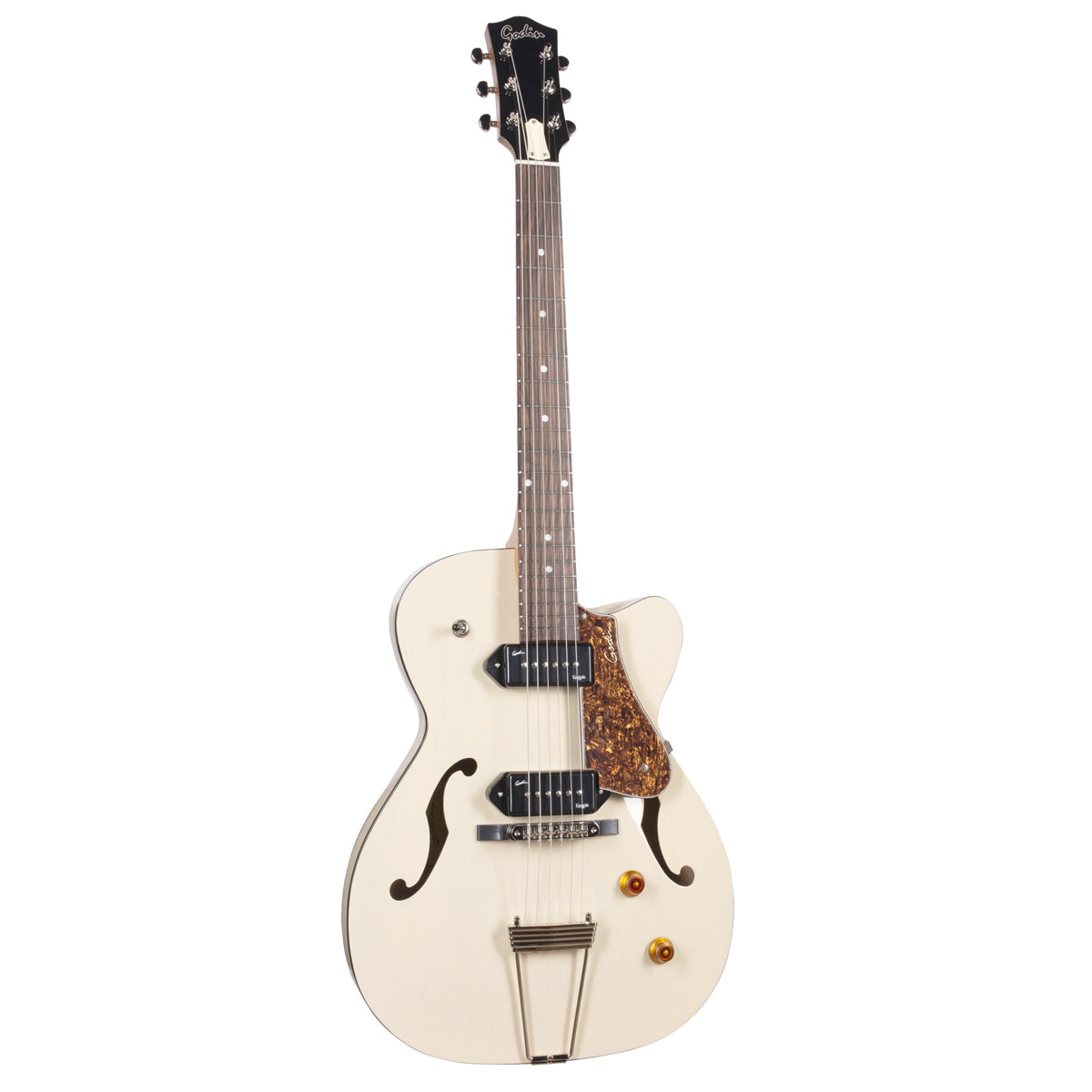 Godin 5th Avenue Thin Line Kingpin P90 Semi-Acoustic Guitar ~ Trans Cream, Electric Guitar for sale at Richards Guitars.