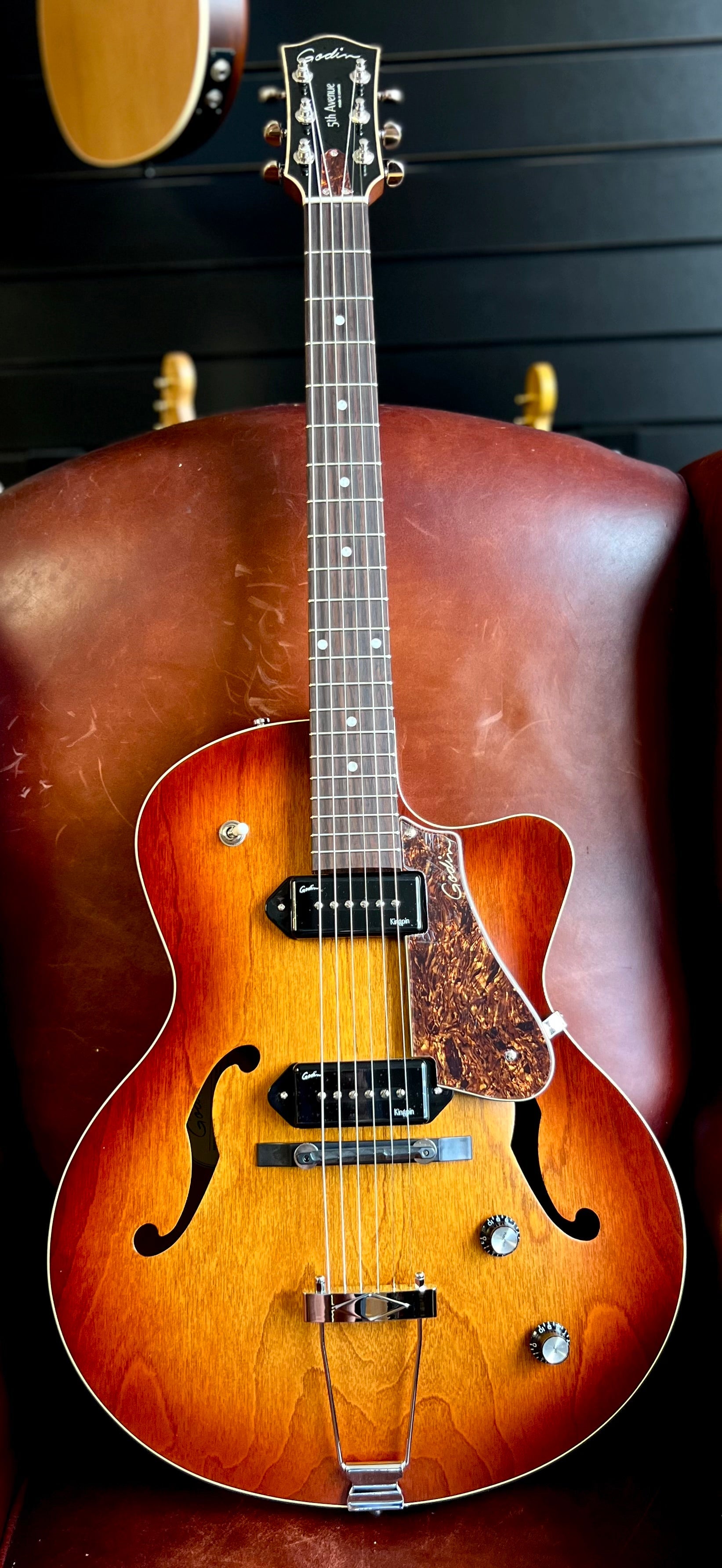 GODIN 5th Avenue CW Kingpin II Cognac Burst, Electric Guitar for sale at Richards Guitars.