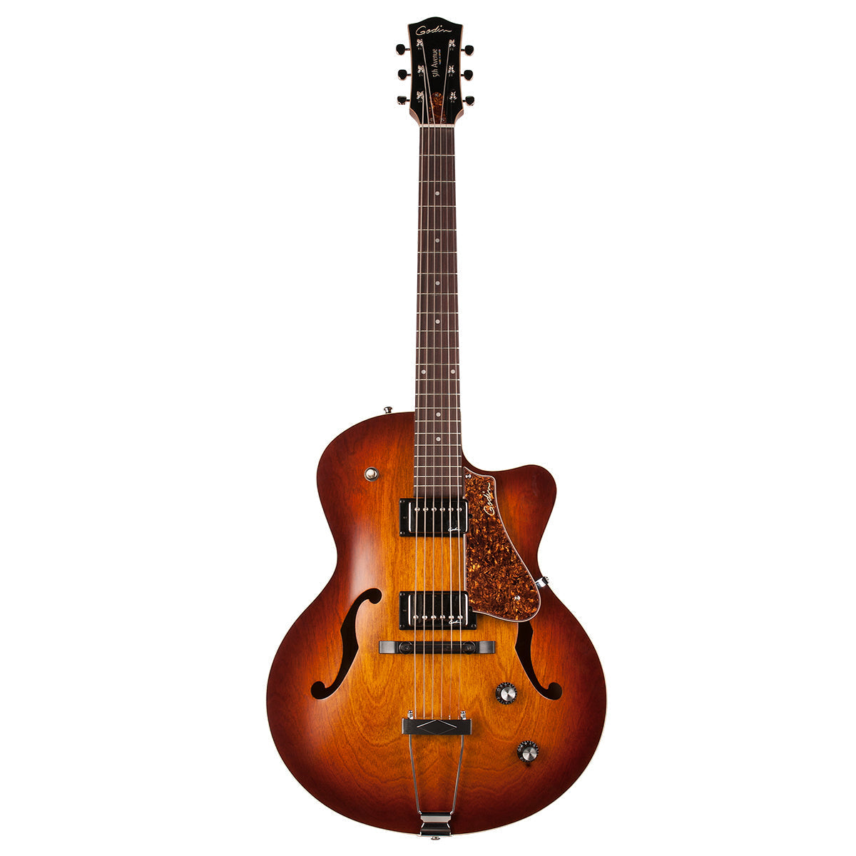 Godin 5th Avenue Semi-Acoustic Guitar ~ Cognac Burst Kingpin II HB, Electric Guitar for sale at Richards Guitars.