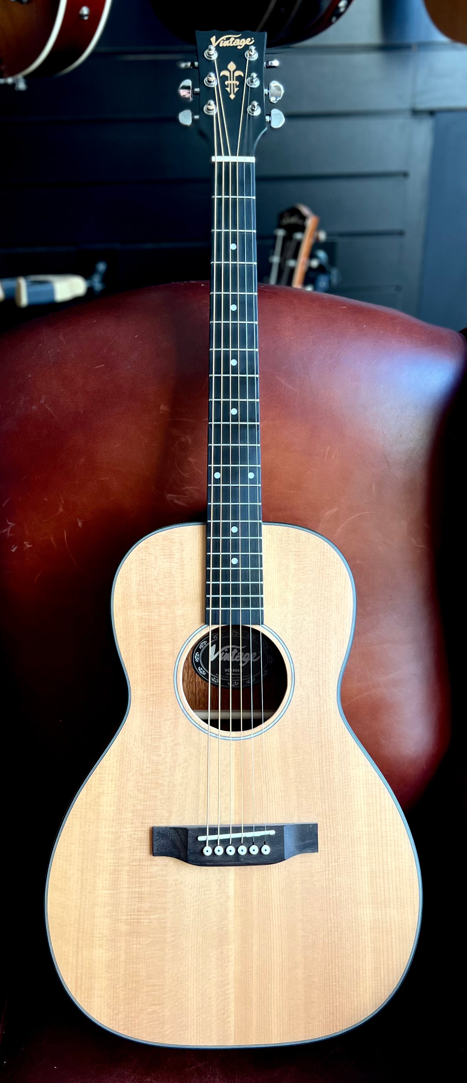 Vintage VE1800N  Series 'Parlour' Electro-Acoustic Guitar ~ Natural, Electro Acoustic Guitar for sale at Richards Guitars.