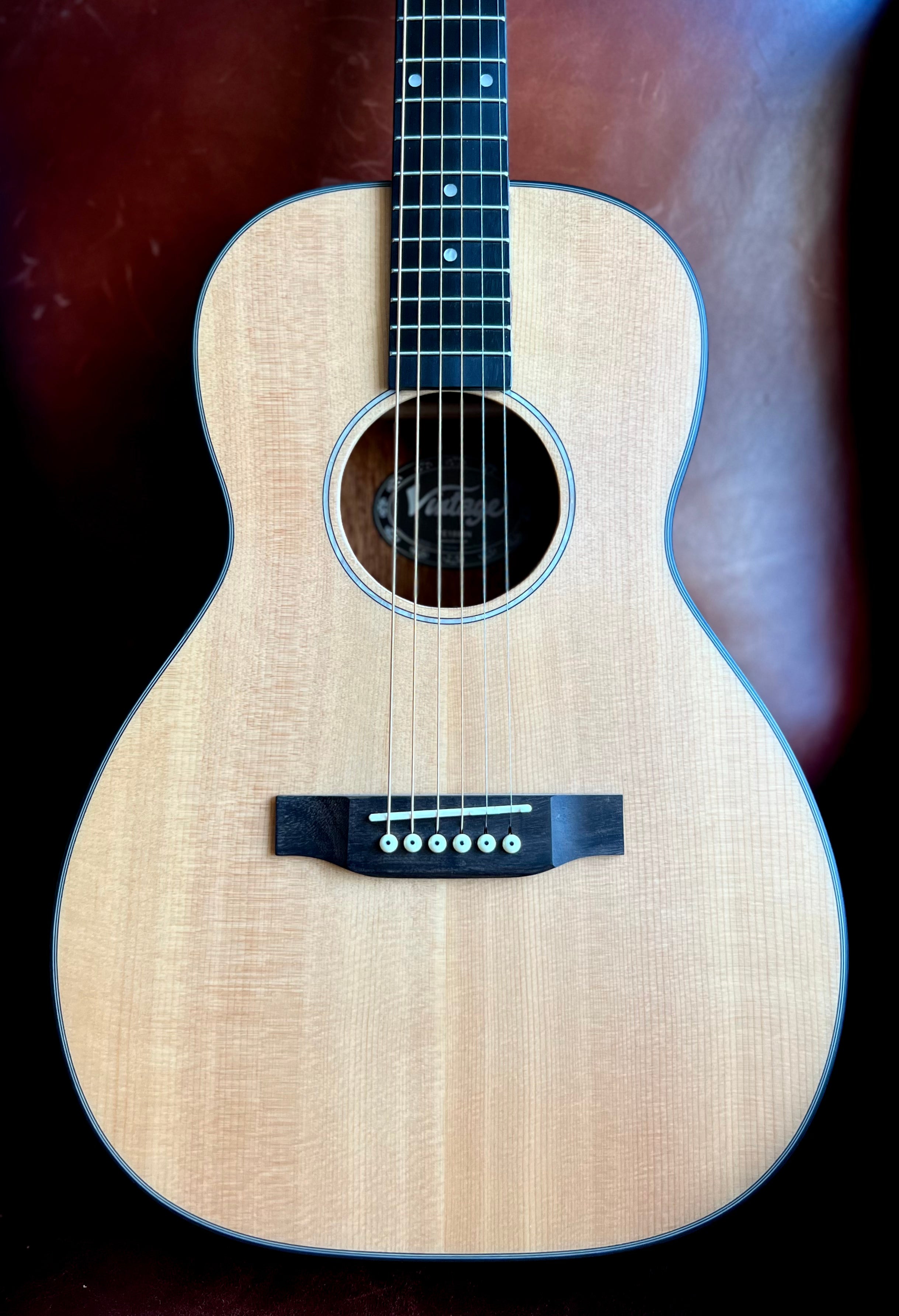 Vintage VE1800N  Series 'Parlour' Electro-Acoustic Guitar ~ Natural, Electro Acoustic Guitar for sale at Richards Guitars.