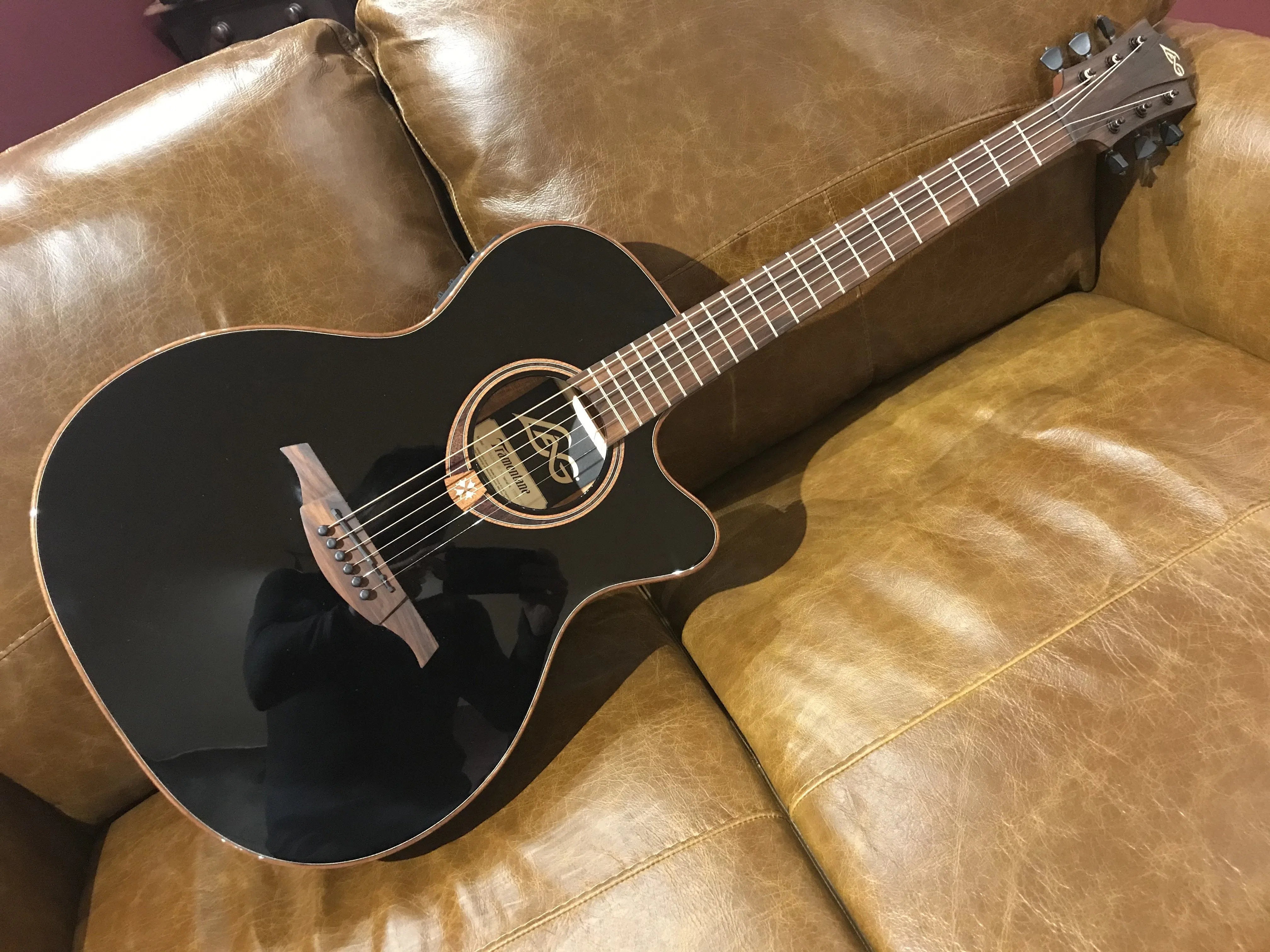 LAG TRAMONTANE 118 T118ASCE-BLK AUDITORIUM SLIM CUTAWAY ELECTRO BLACK, Electro Acoustic Guitar for sale at Richards Guitars.