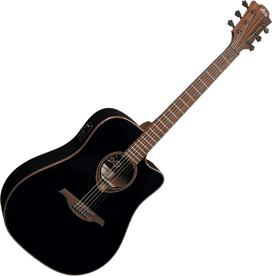 LAG TRAMONTANE 118 T118DCE-BLK DREADNOUGHT CUTAWAY ELECTRO BLACK, Electro Acoustic Guitar for sale at Richards Guitars.