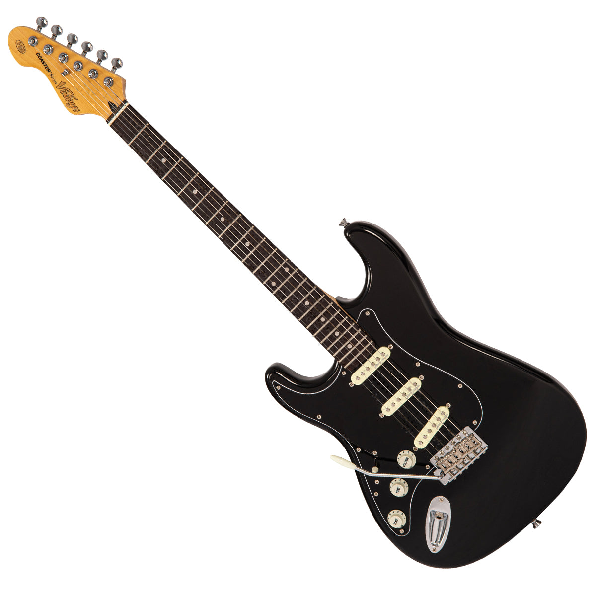 Vintage V60 Coaster Series Electric Guitar Pack ~ Left Hand Boulevard Black, for sale at Richards Guitars.