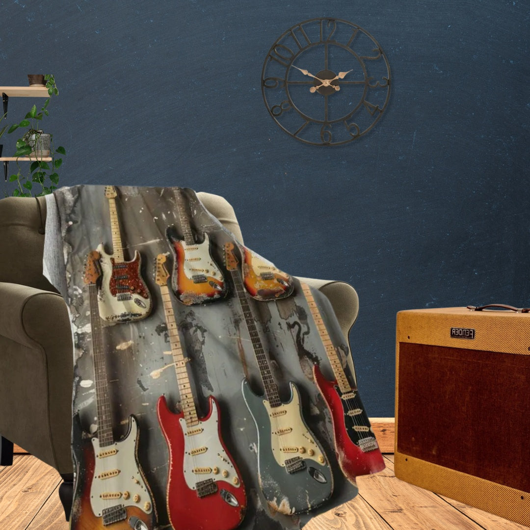 SMJ Guitar Print Cozy Blanket / Throw 150cm x 200cm, Accessory for sale at Richards Guitars.