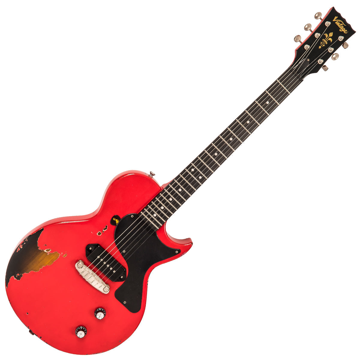 IN BUILD: - Vintage V120 ProShop Unique ~ Distressed Red / Tobacco Burst, Electric Guitar for sale at Richards Guitars.