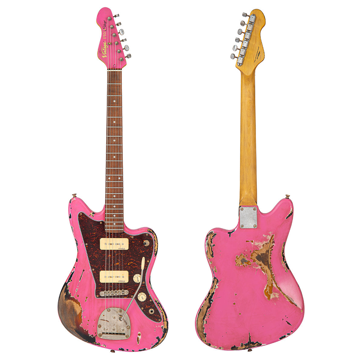 SOLD - Vintage V65 ProShop Custom-Build ~ Heavy Distress ~ Bubblegum Pink Over Sunburst, Electric Guitar for sale at Richards Guitars.