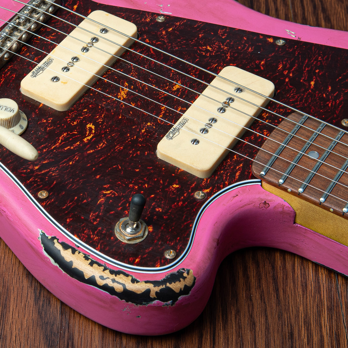 SOLD - Vintage V65 ProShop Custom-Build ~ Heavy Distress ~ Bubblegum Pink Over Sunburst, Electric Guitar for sale at Richards Guitars.