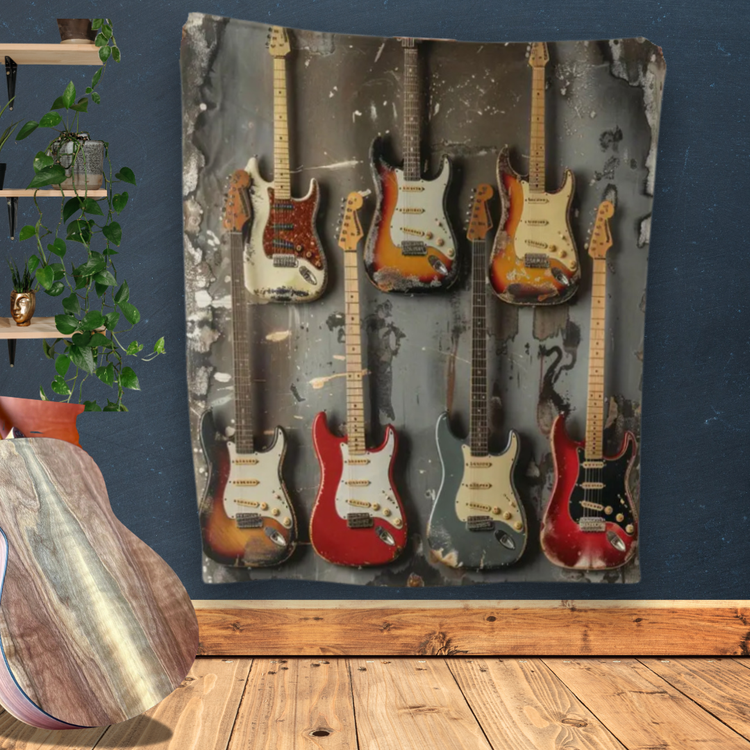 SMJ Guitar Print Cozy Blanket / Throw 150cm x 200cm, Accessory for sale at Richards Guitars.