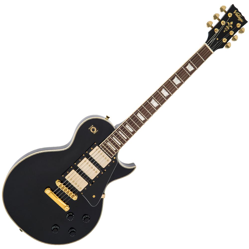 Vintage V1003 ReIssued 3 Pickup Electric Guitar ~ Boulevard Black, Electric Guitar for sale at Richards Guitars.