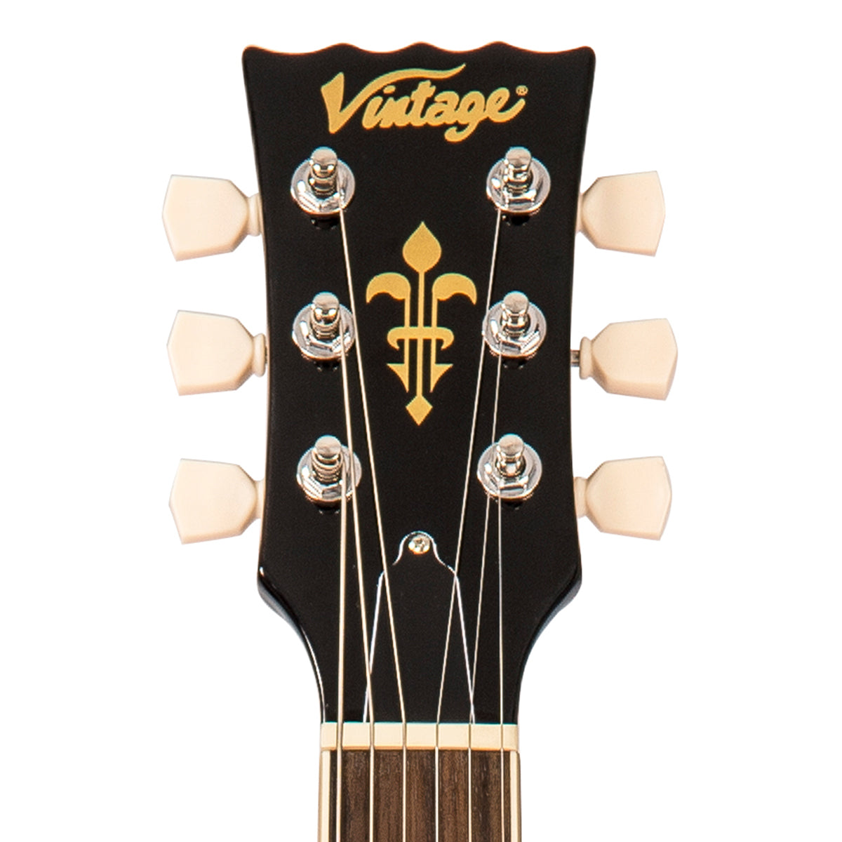 Vintage V100 ReIssued Electric Guitar w/Bigsby ~ Flamed Thru Black, Electric Guitar for sale at Richards Guitars.