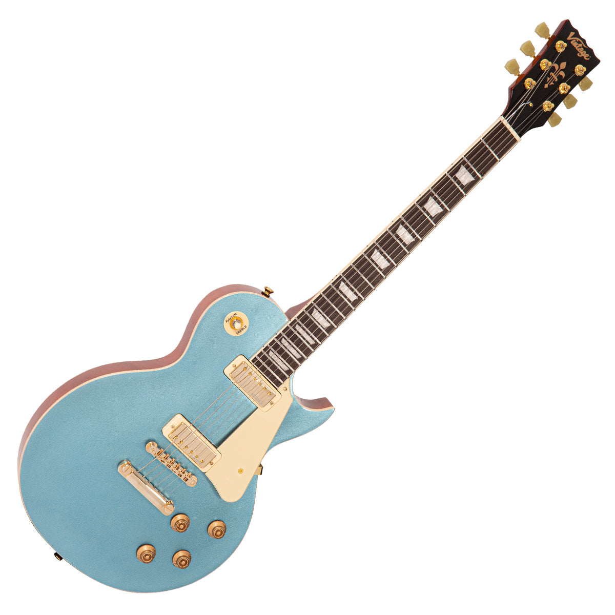 Vintage V100MGHB Mini Double Coil ReIssued Electric Guitar ~ Gun Hill Blue, Electric Guitar for sale at Richards Guitars.