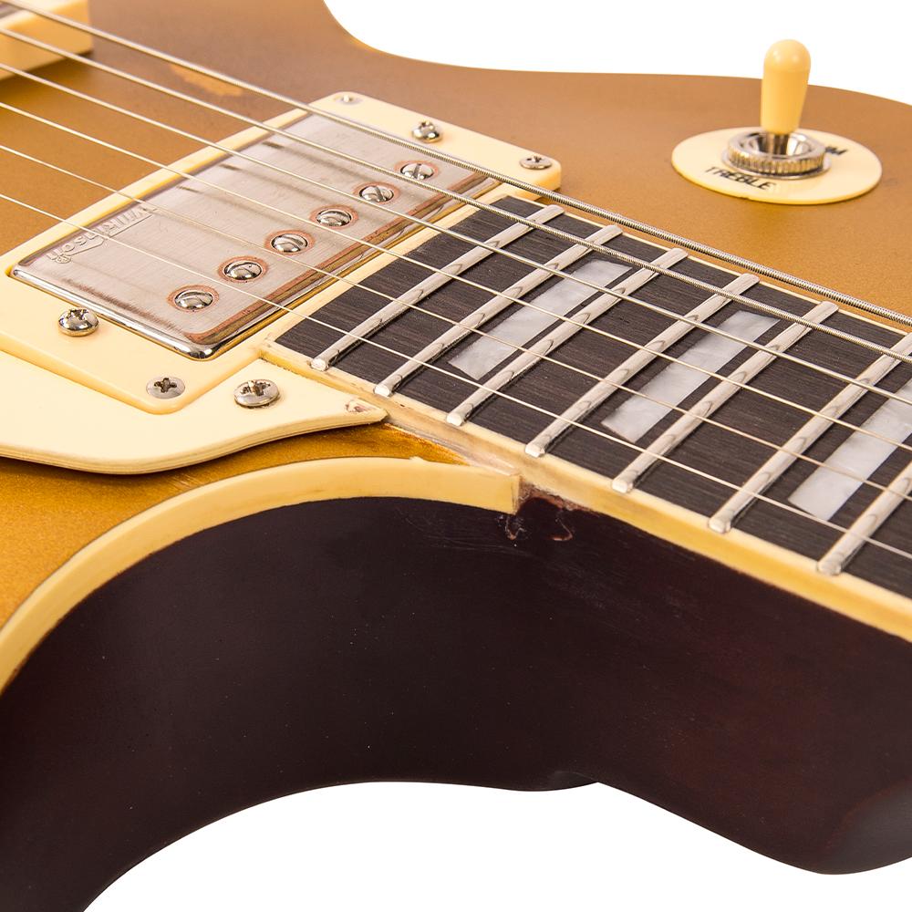 Vintage V100 ICON Electric Guitar ~ Distressed HH Gold Top, Electric Guitar for sale at Richards Guitars.