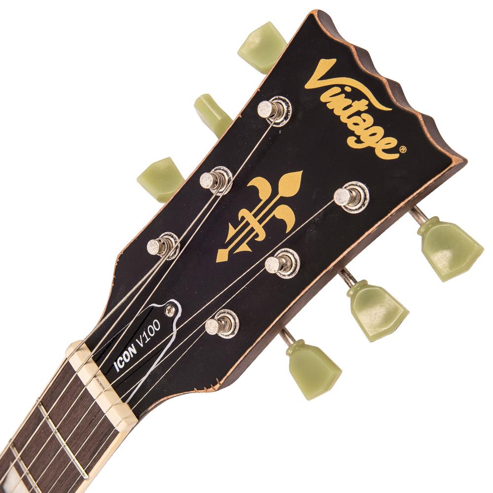 Vintage V100 ICON Electric Guitar ~ Distressed Tobacco Sunburst, Electric Guitar for sale at Richards Guitars.