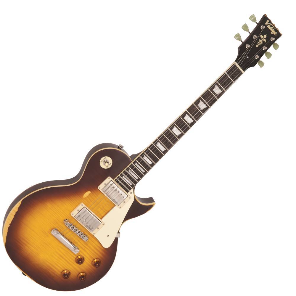 Vintage V100 ICON Electric Guitar ~ Distressed Tobacco Sunburst, Electric Guitar for sale at Richards Guitars.