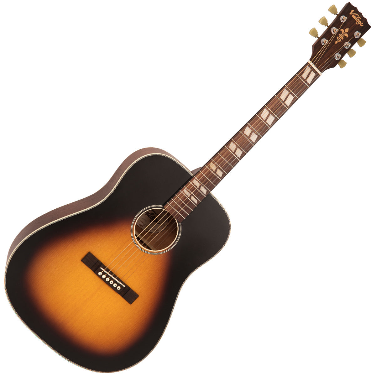 Vintage V140VSB Historic Series 'Dreadnought' Acoustic Guitar ~ Vintage Sunburst, Acoustic Guitar for sale at Richards Guitars.