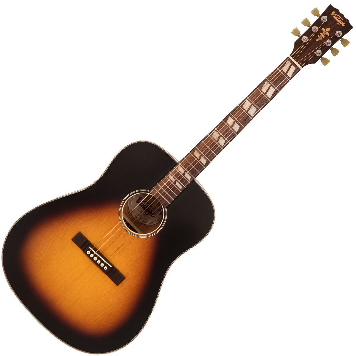 Vintage V140VSB Historic Series 'Dreadnought' Acoustic Guitar ~ Vintage Sunburst, Acoustic Guitar for sale at Richards Guitars.