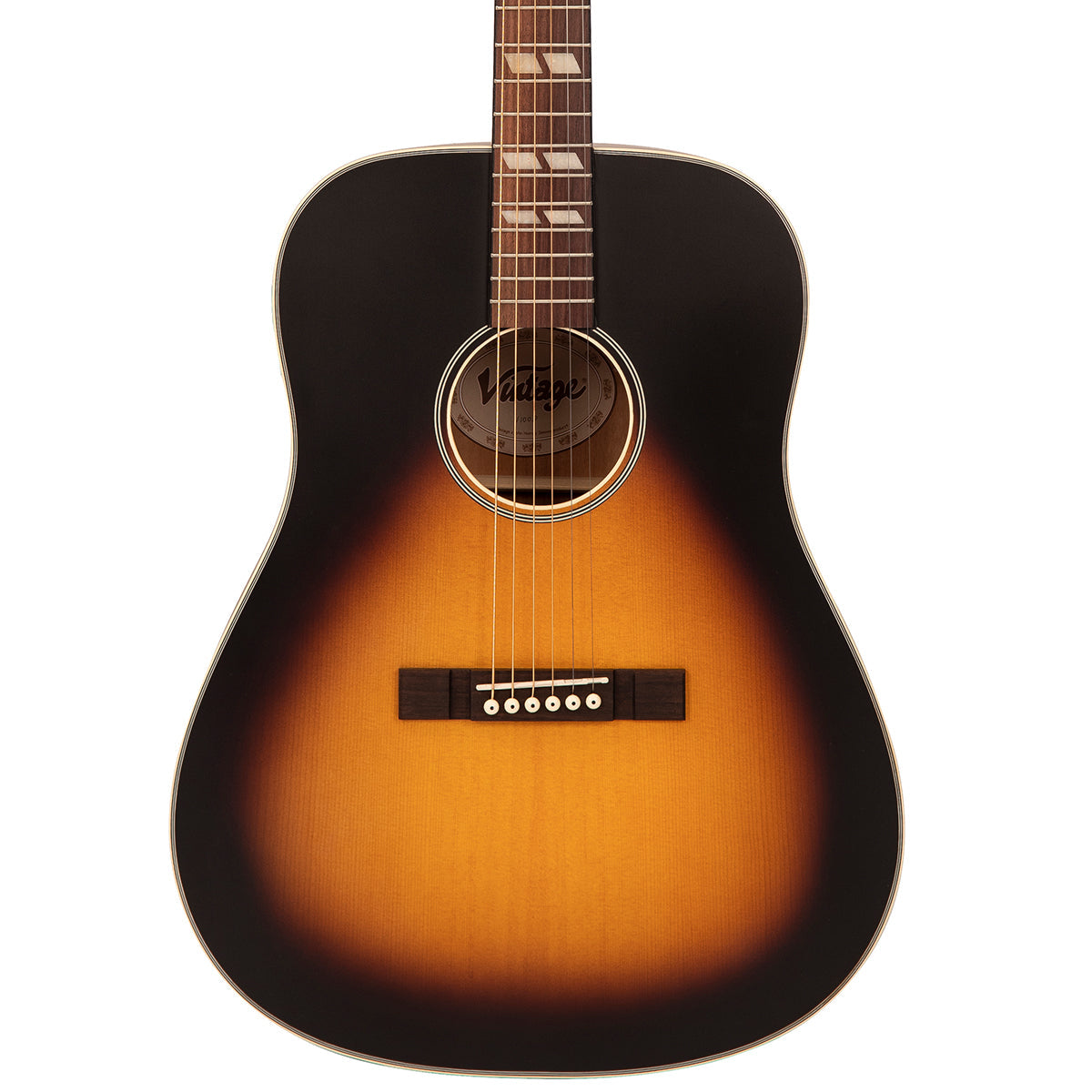 Vintage V140VSB Historic Series 'Dreadnought' Acoustic Guitar ~ Vintage Sunburst, Acoustic Guitar for sale at Richards Guitars.