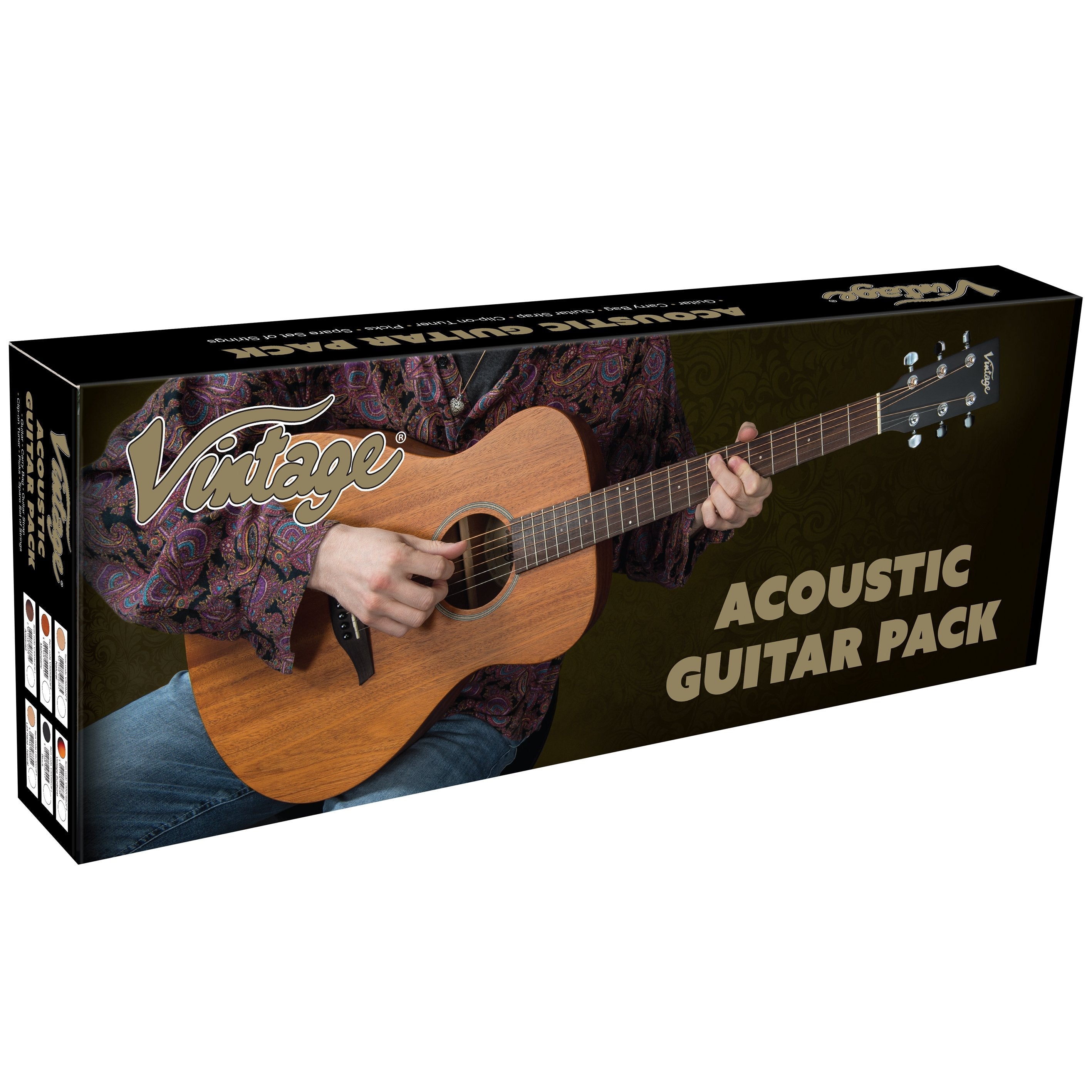 Vintage V300 Acoustic Folk Guitar Outfit ~ Black, Acoustic Guitar for sale at Richards Guitars.