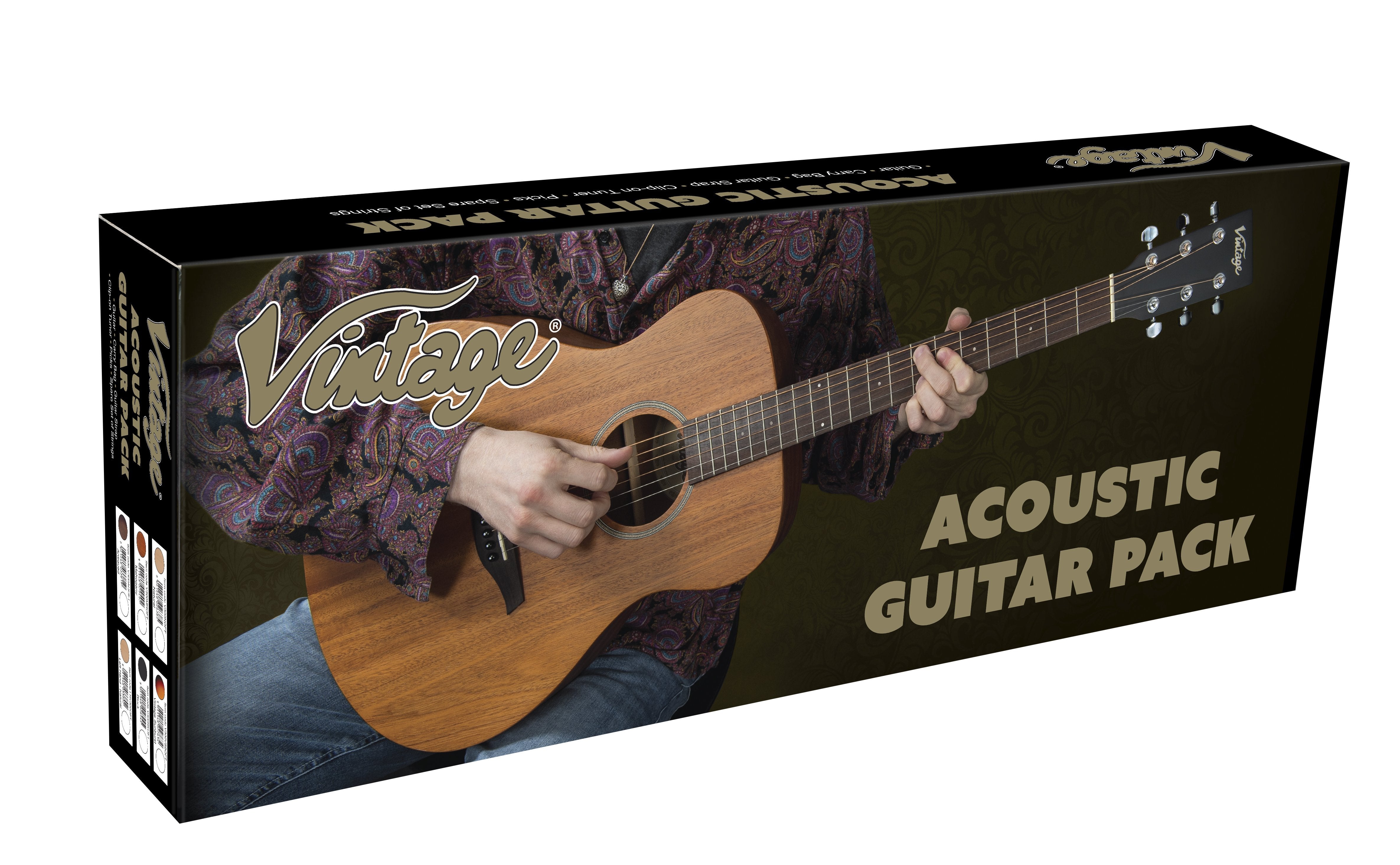 Vintage V300 Acoustic Folk Guitar Outfit ~ Vintage Sunburst, Acoustic Guitar for sale at Richards Guitars.