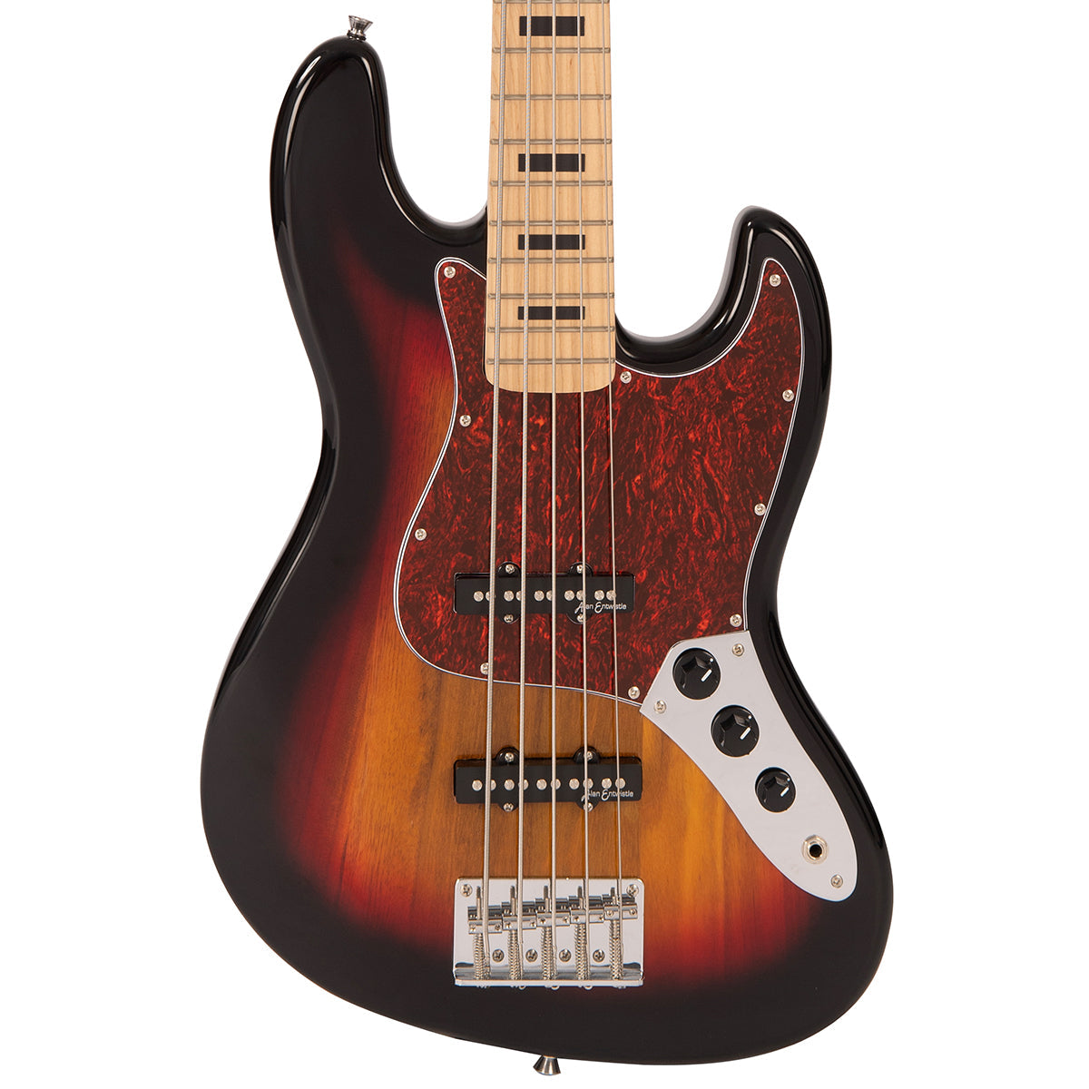 Vintage V495 Coaster Series 5-String Bass Guitar ~ 3 Tone Sunburst, for sale at Richards Guitars.